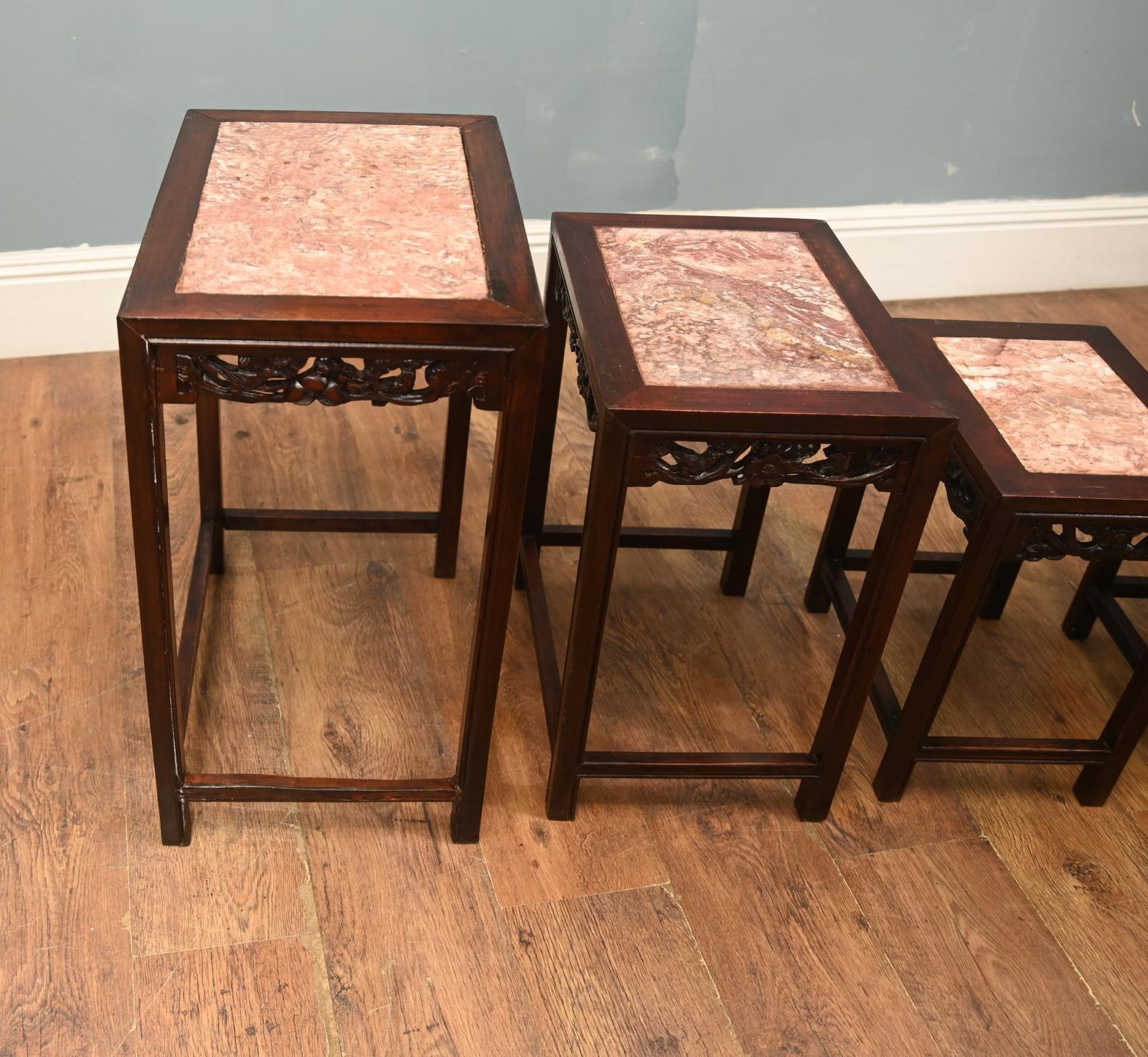 Chinese Hardwood Nest Of Tables Set 4 Marble Tops photo vinterior