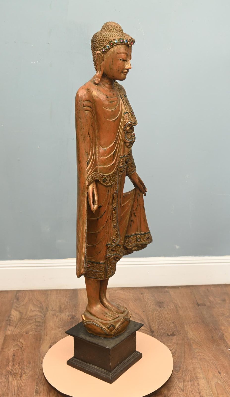 Large Buddha Statue Burmese Standing Buddhist Carved Figure Myanmar photo furniture