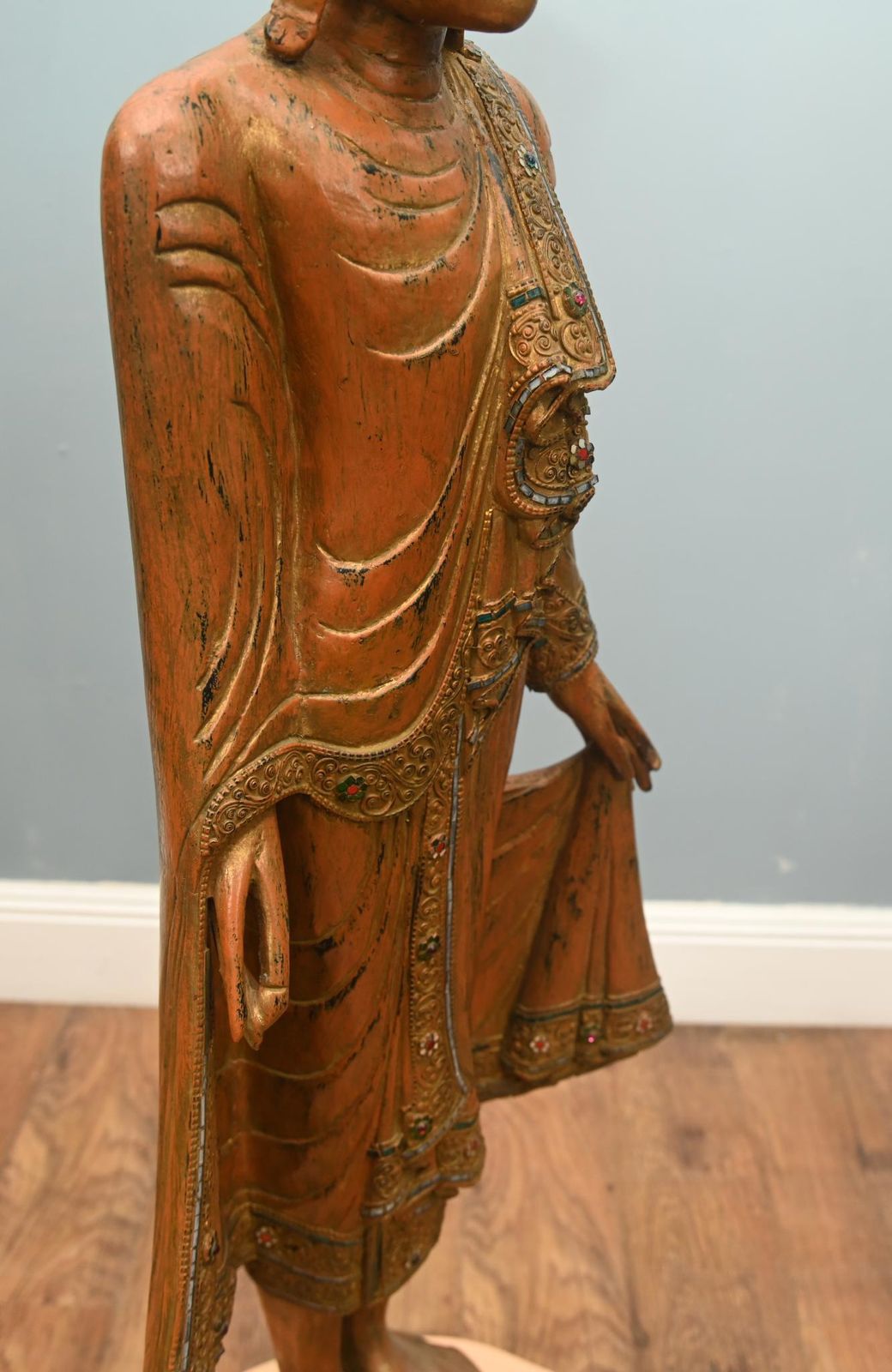Large Buddha Statue Burmese Standing Buddhist Carved Figure Myanmar photo Art