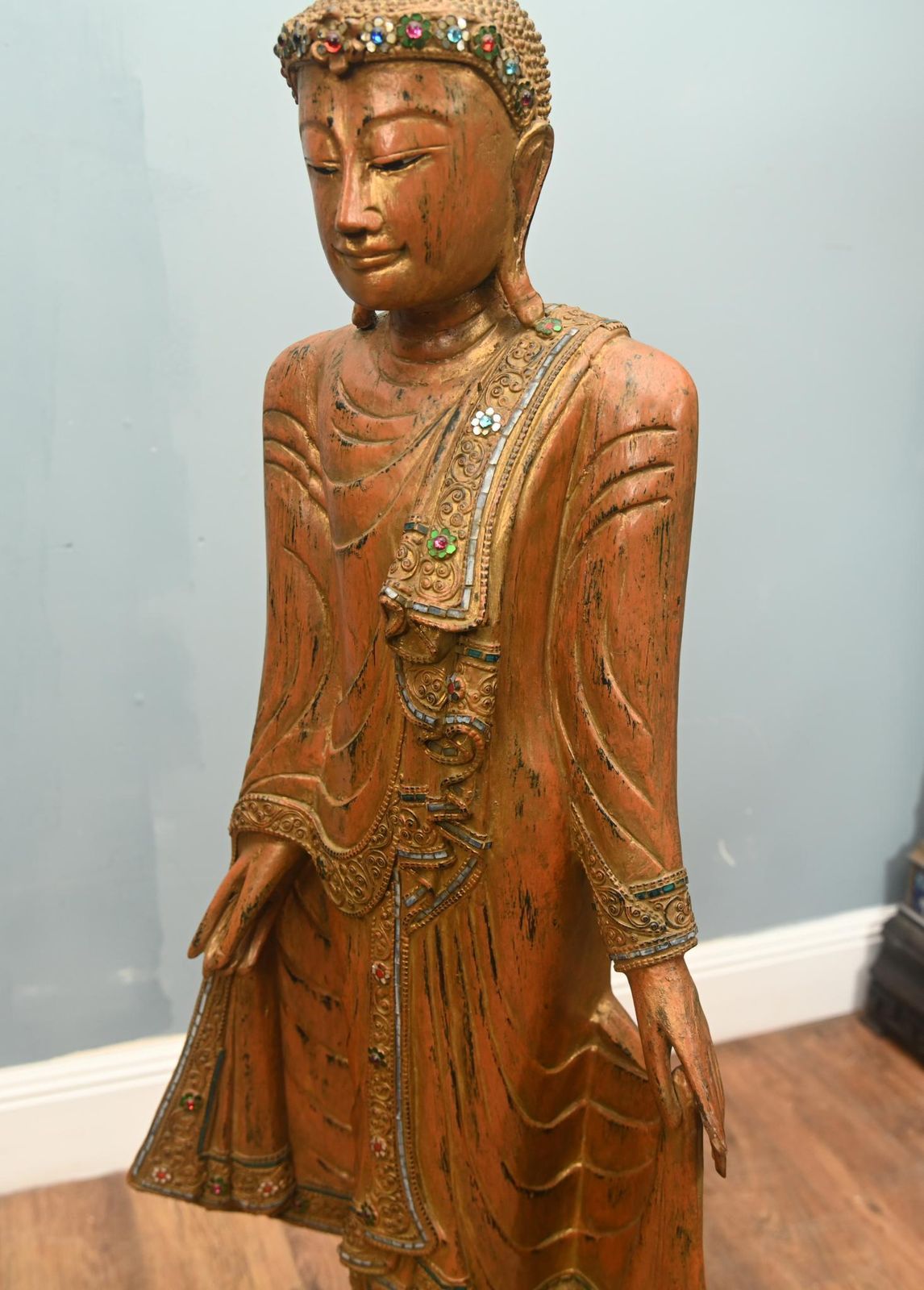 photo buy Large Buddha Statue Burmese Standing Buddhist Carved Figure Myanmar