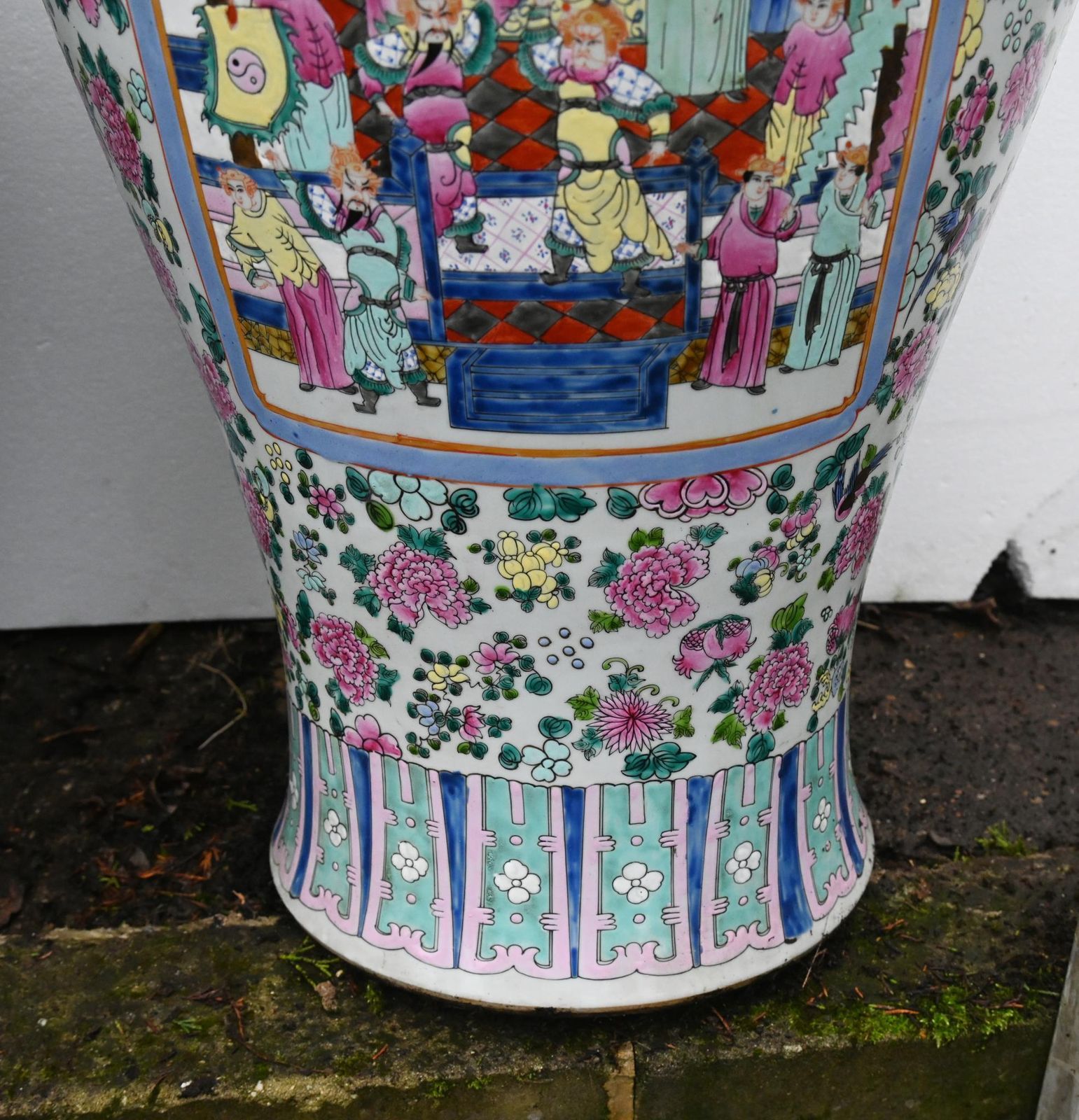 Pair Chinese Famille Rose Urns Canton Lidded Vases 4ft 114 Cm photo Home Decor