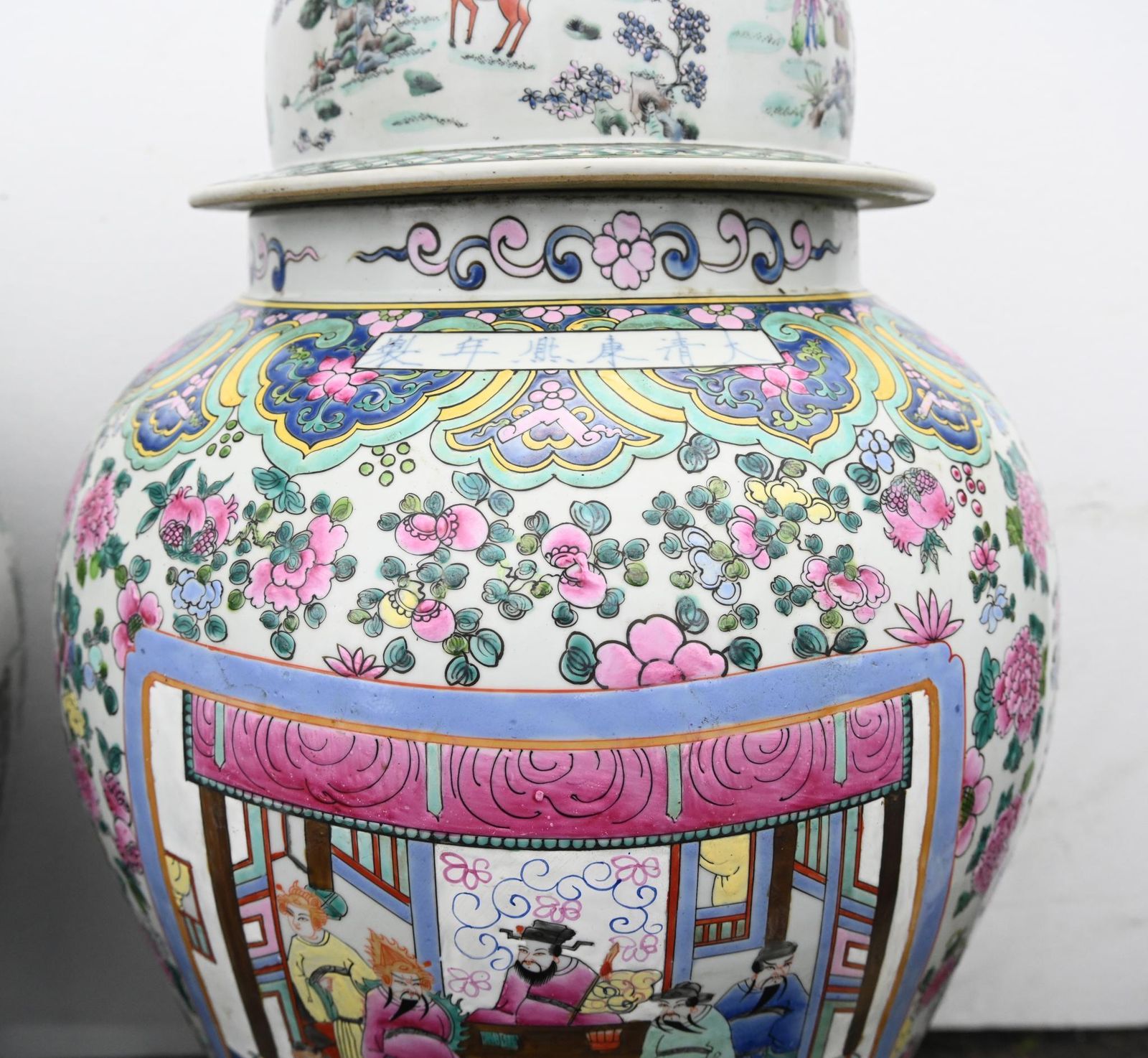 Pair Chinese Famille Rose Urns Canton Lidded Vases 4ft 114 Cm photo buy