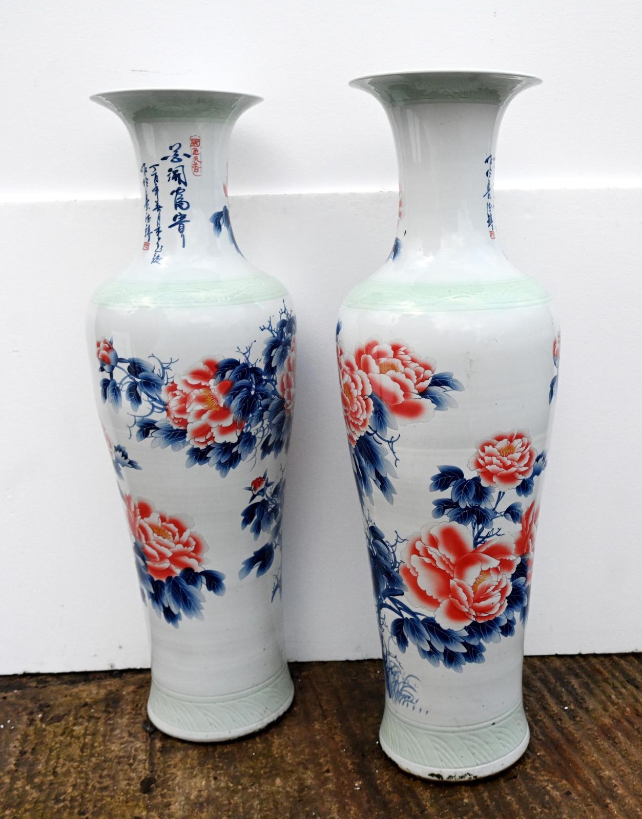 Pair Chinese Kangxi Style Porcelain Vases Temple Urns 5 Ft 143 Cm photo 1750.0
