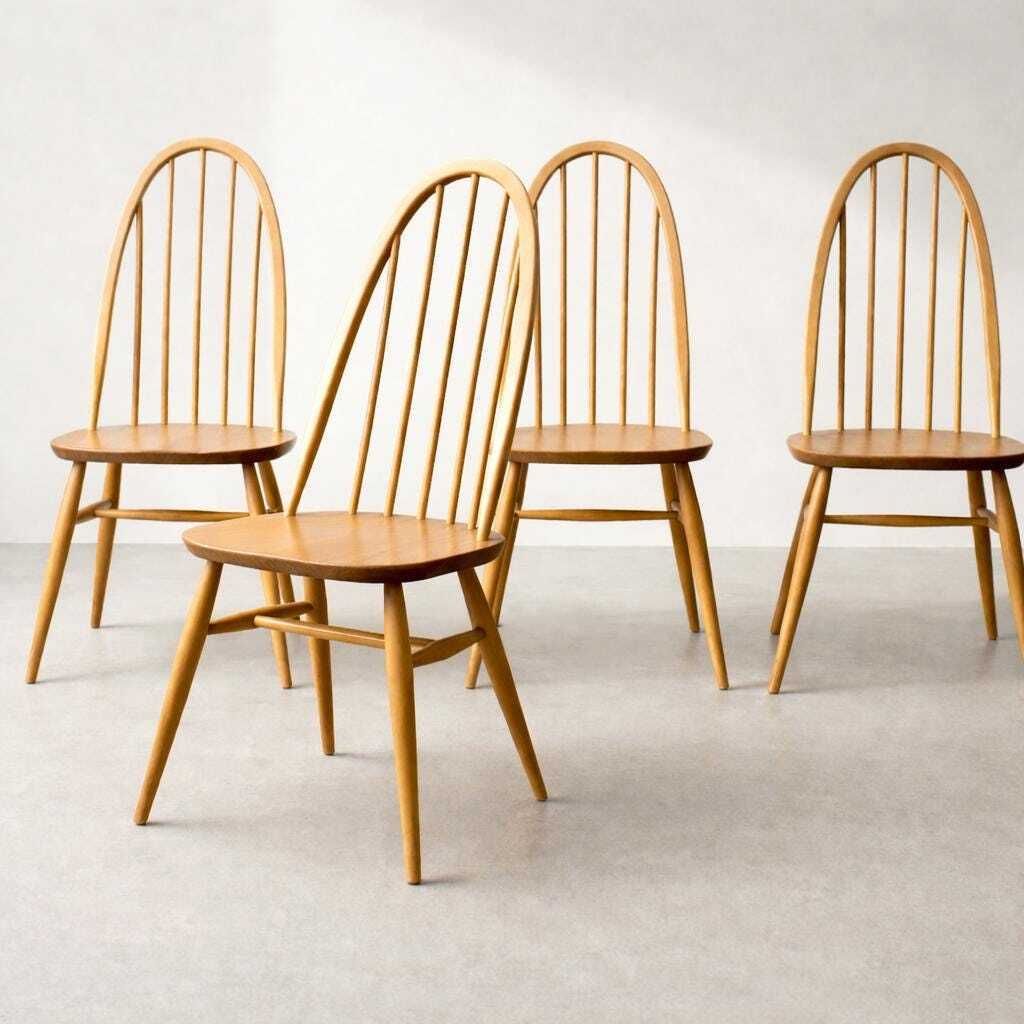Set Of Four Ercol Windsor 365 Quaker Dining Chairs | Ercol Blond Dining Chairs | Light Ercol Dining Chairs | Mid Century Chairs