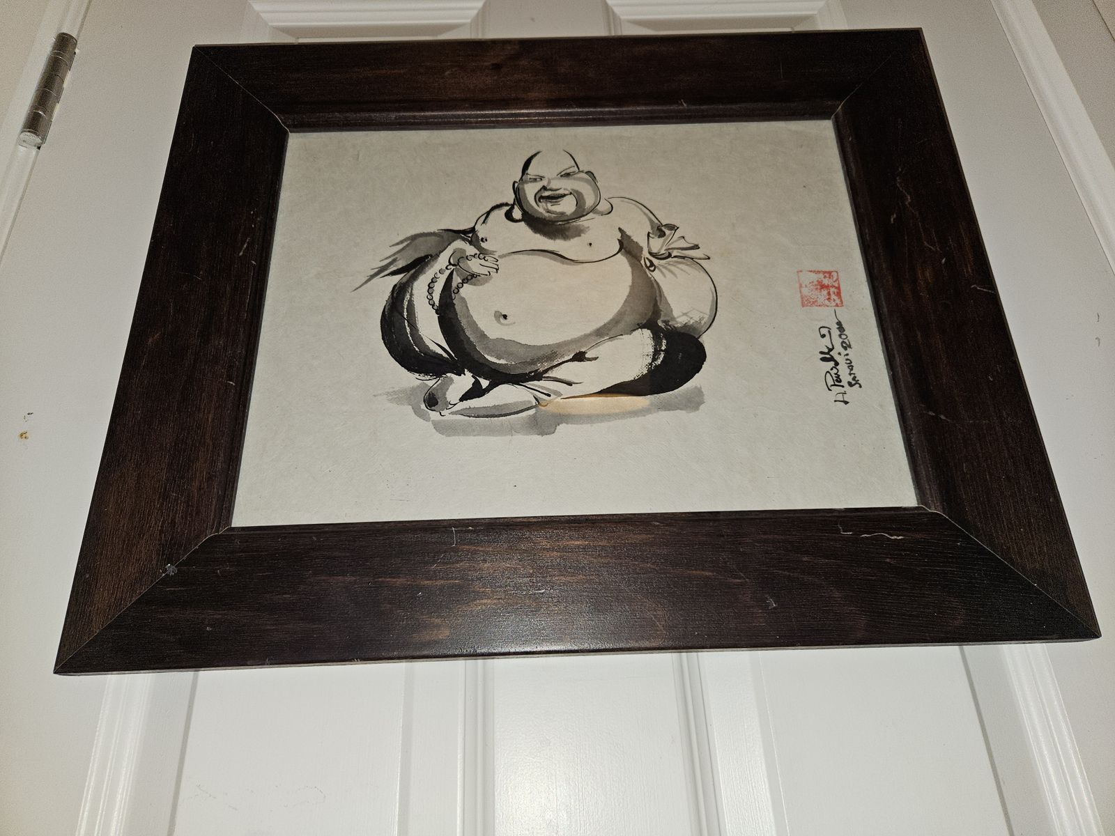 Vintage 21st Century Framed Watercolour Painting Depicting Buddha 2000 Signed photo furniture