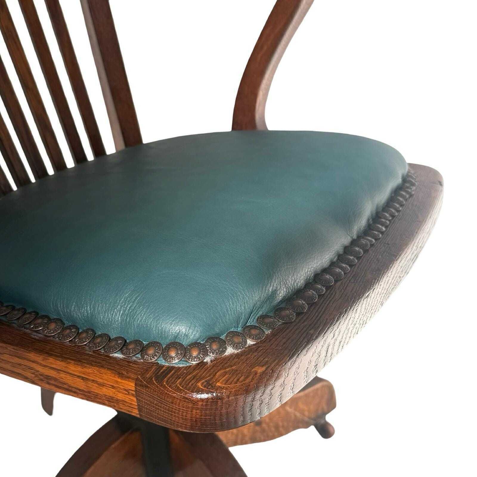 photo furniture Bent Wood Captains Chair   Mounted On A Swiveling Base   Green Seat, Cast Iron Base