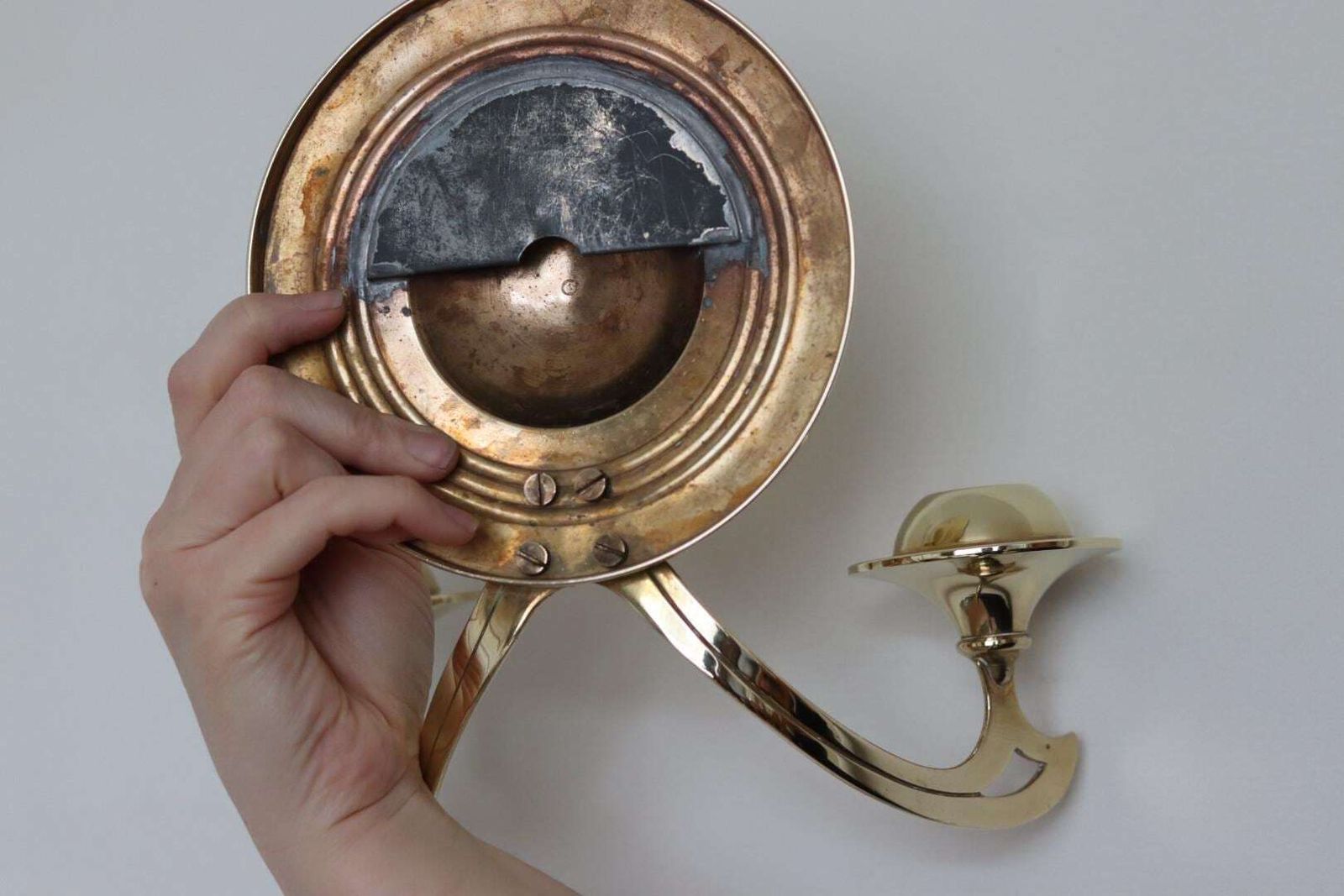 photo for sale Pair Of Mid Century Swedish Brass Sconces