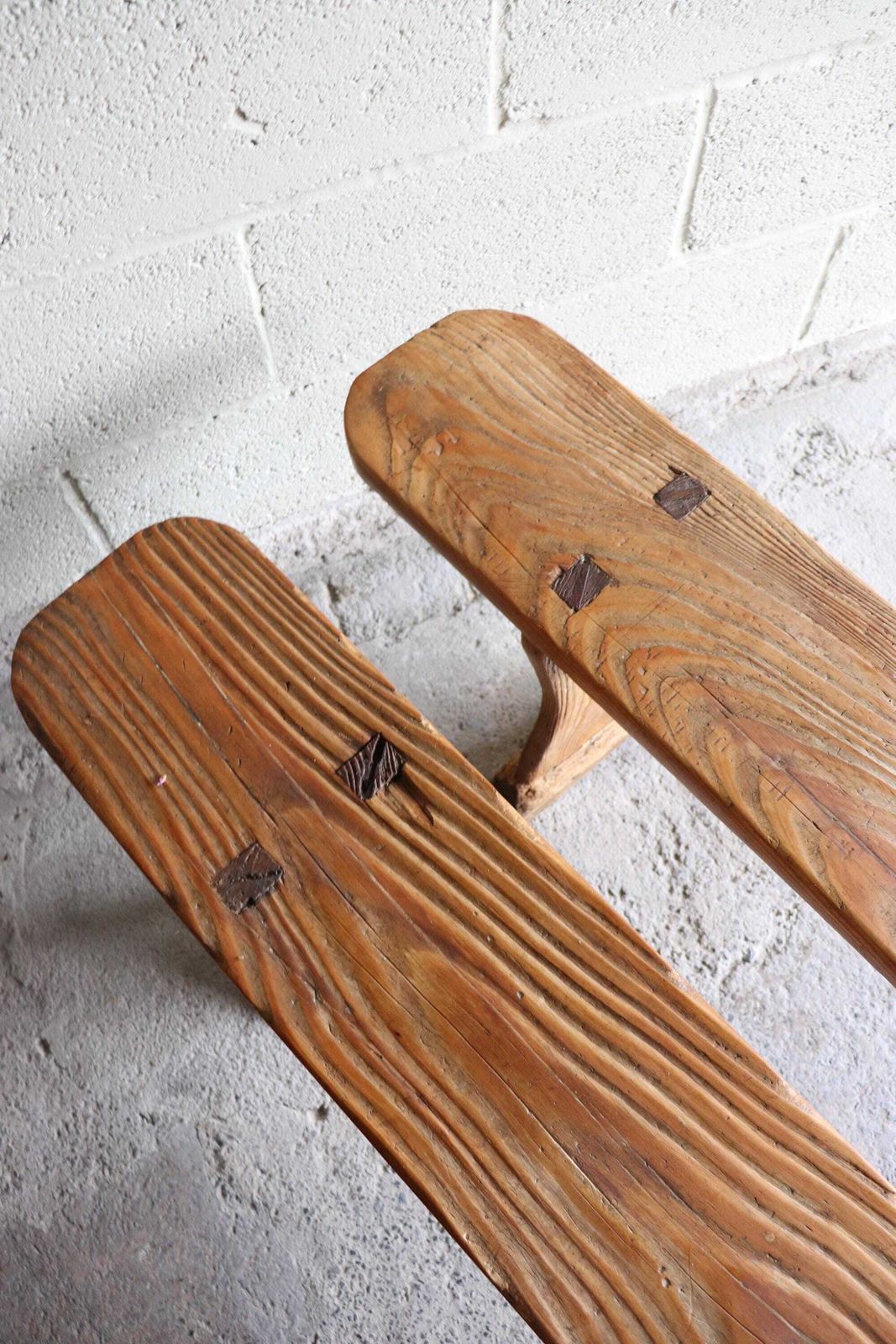 photo vintage Superb Matching Pair Of Rustic 7ft French Pine Refectory Benches