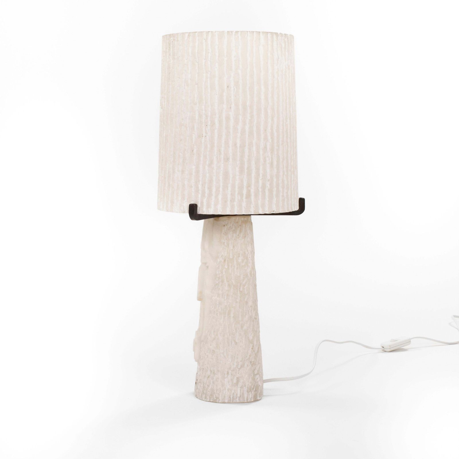 French Mid Century Alabaster Table Lamp With A Carved Geometric Face, 1960s photo vinterior