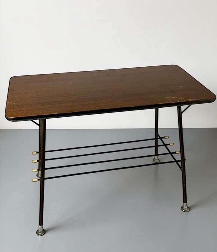 Retro Melamine And Metal Coffee Table Side Table Sputnik Style C1960s