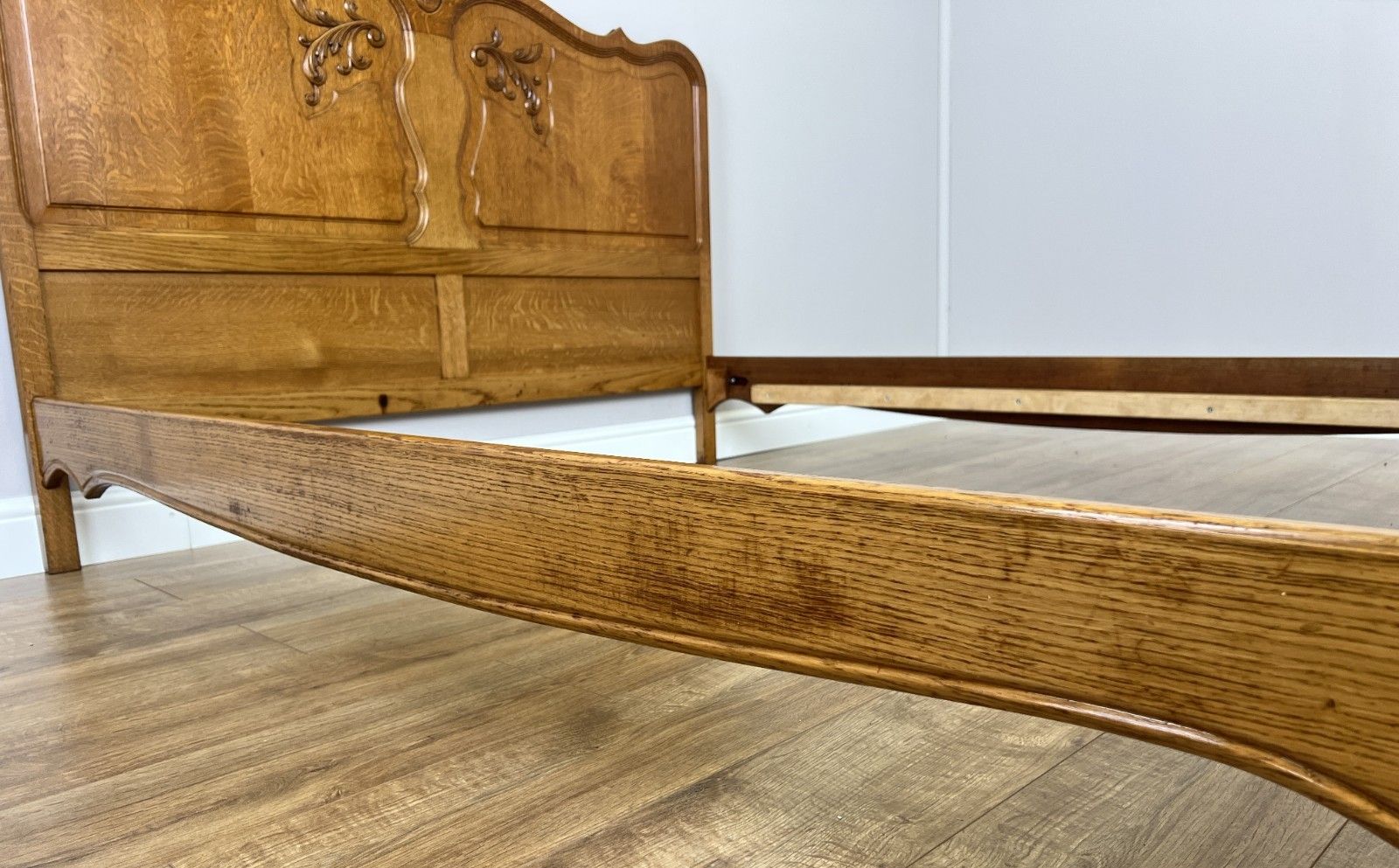 photo for sale Bed Vintage French Louis XVI Double Bed Frame Oak Carved Headboard Lot 4913