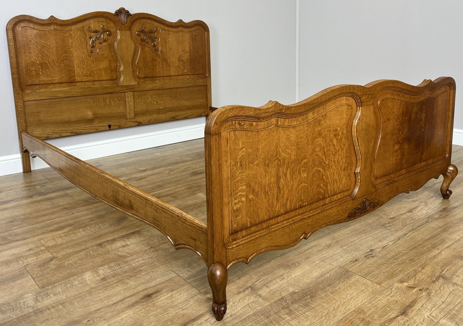 Furniture Bed Vintage French Louis XVI Double Bed Frame Oak Carved Headboard Lot 4913 photo