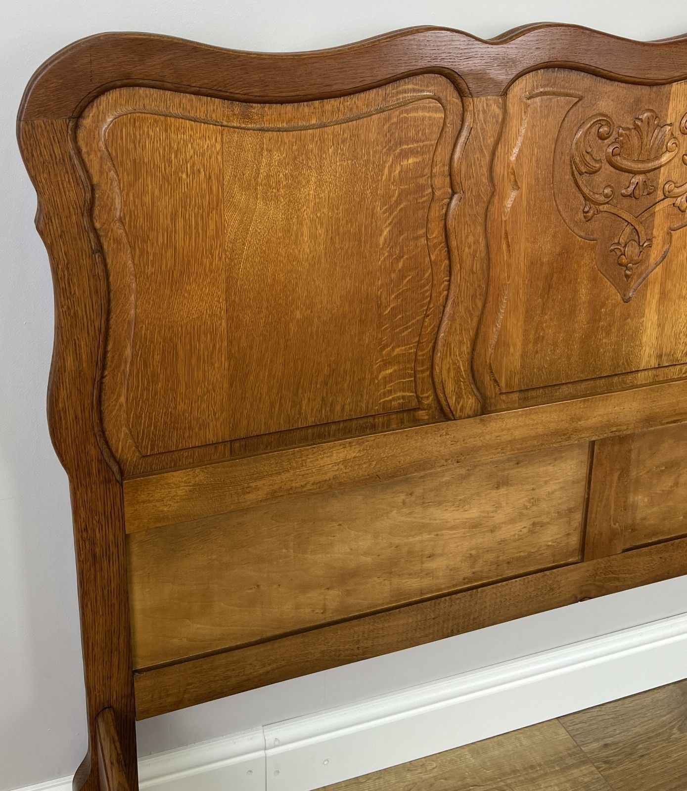Bed Vintage French Louis XVI Double Bed Frame Oak Carved Headboard Lot 4914 photo vinterior