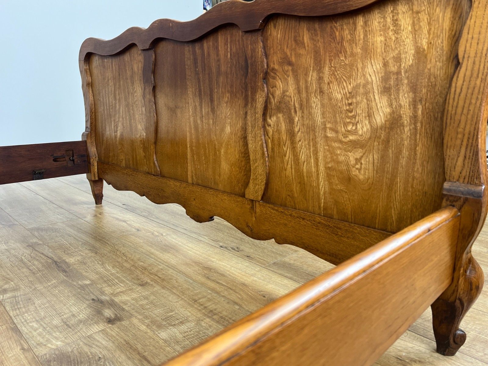 photo for sale Bed Vintage French Louis XVI Double Bed Frame Oak Carved Headboard Lot 4914