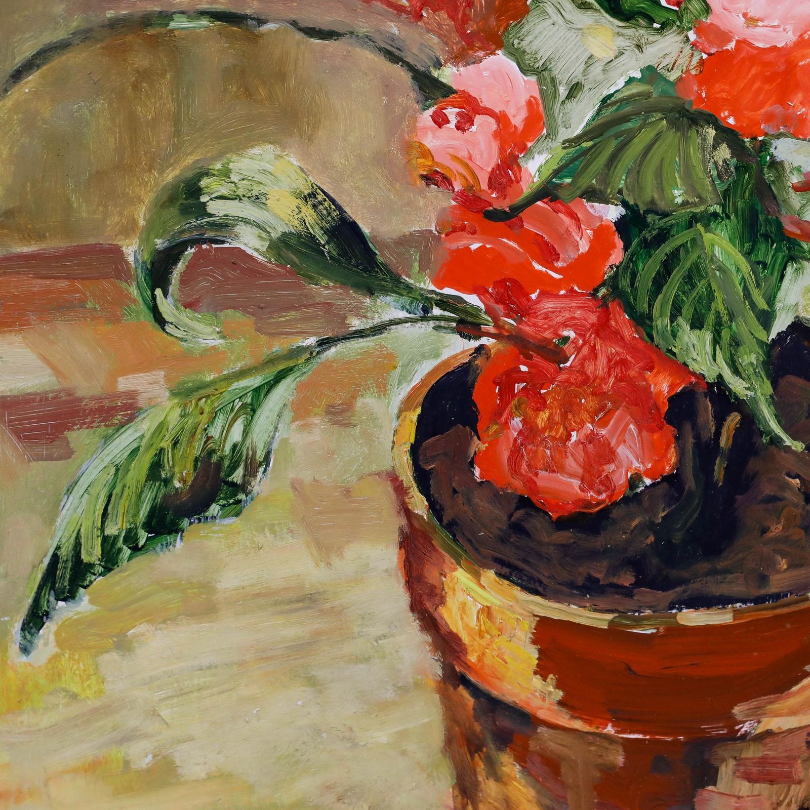 Frederick John England (B.1939) 2002 Oil, Potted Flowers photo Art