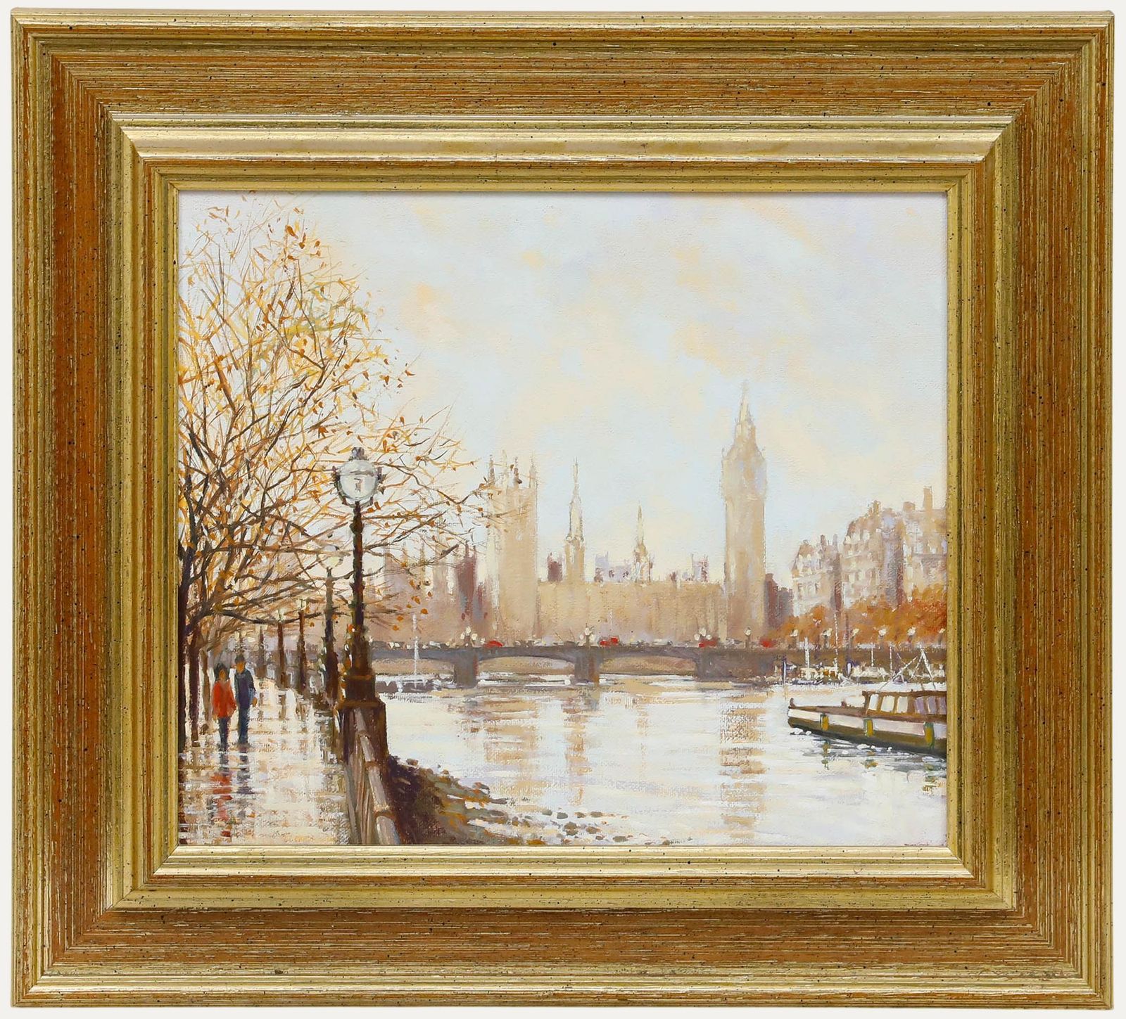 Robert Crisp Framed Contemporary Oil, Westminster From The Embankment