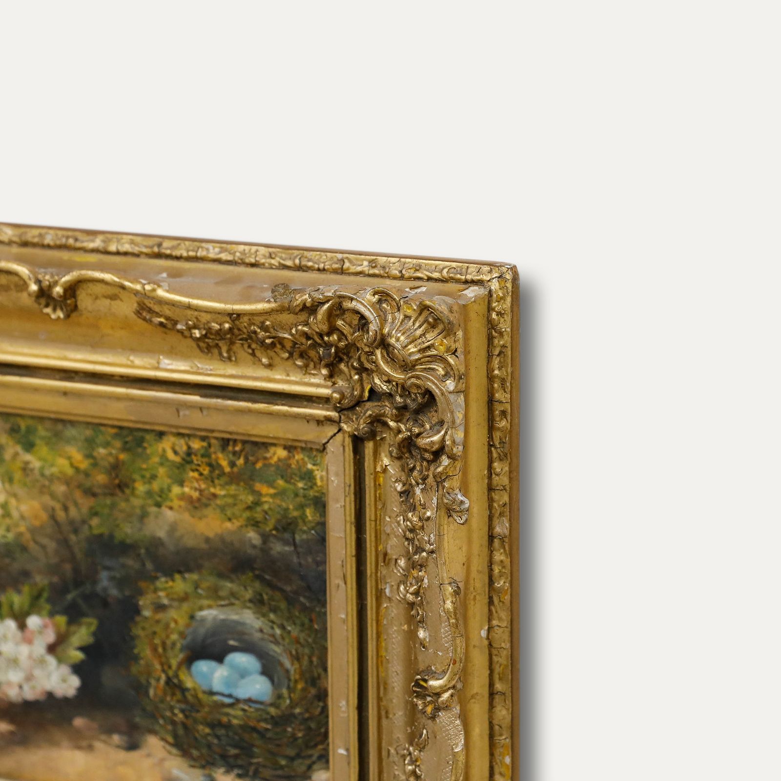 Framed Early 20th Century Oil May Blossom And Hedge Sparrow's Nest photo 450.0