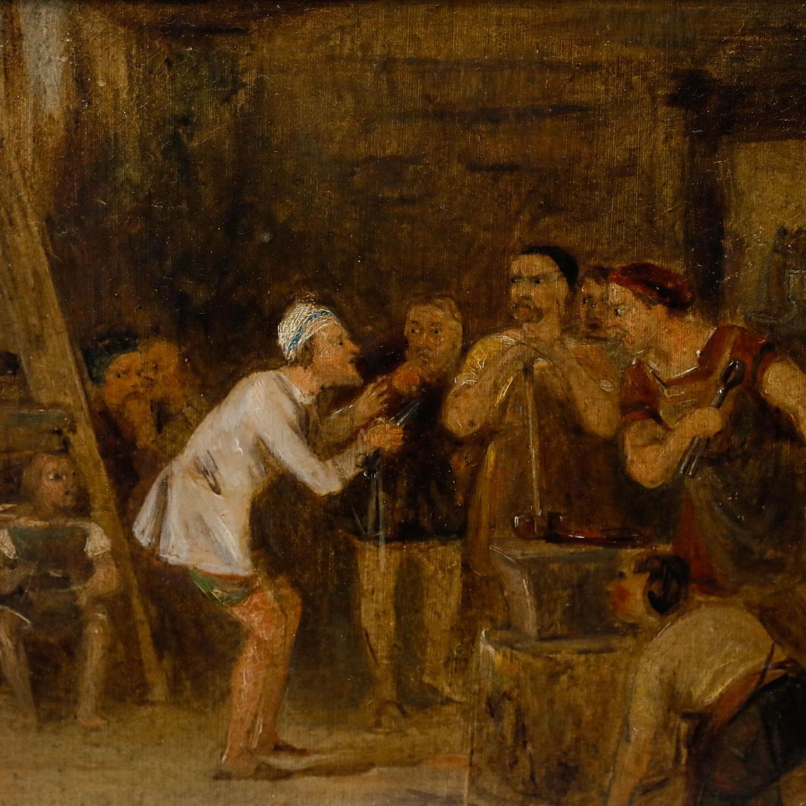 Attrib. Thomas Webster Oil, A Barber Telling News Of Arthur's Death photo Art