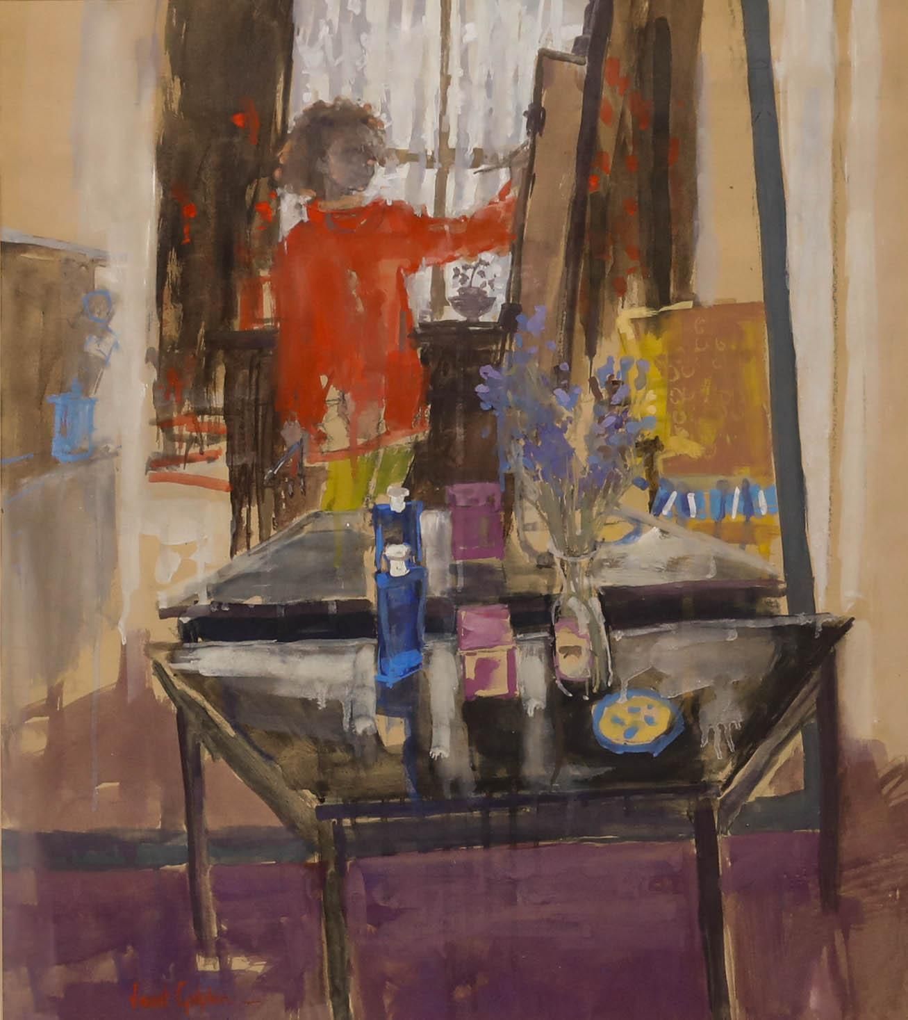 Janet Golphin (B.1950) Framed 20th Century Watercolour, Artist In The Mirror photo furniture