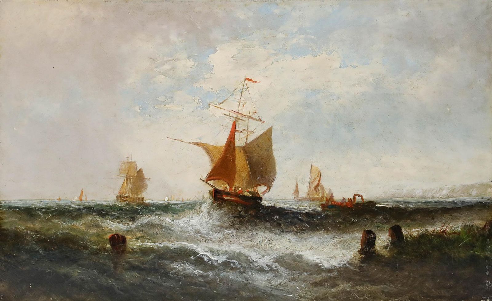 William P. Rogers (Act.1842 1883) 19th Century Oil, Ships Off Deal photo furniture
