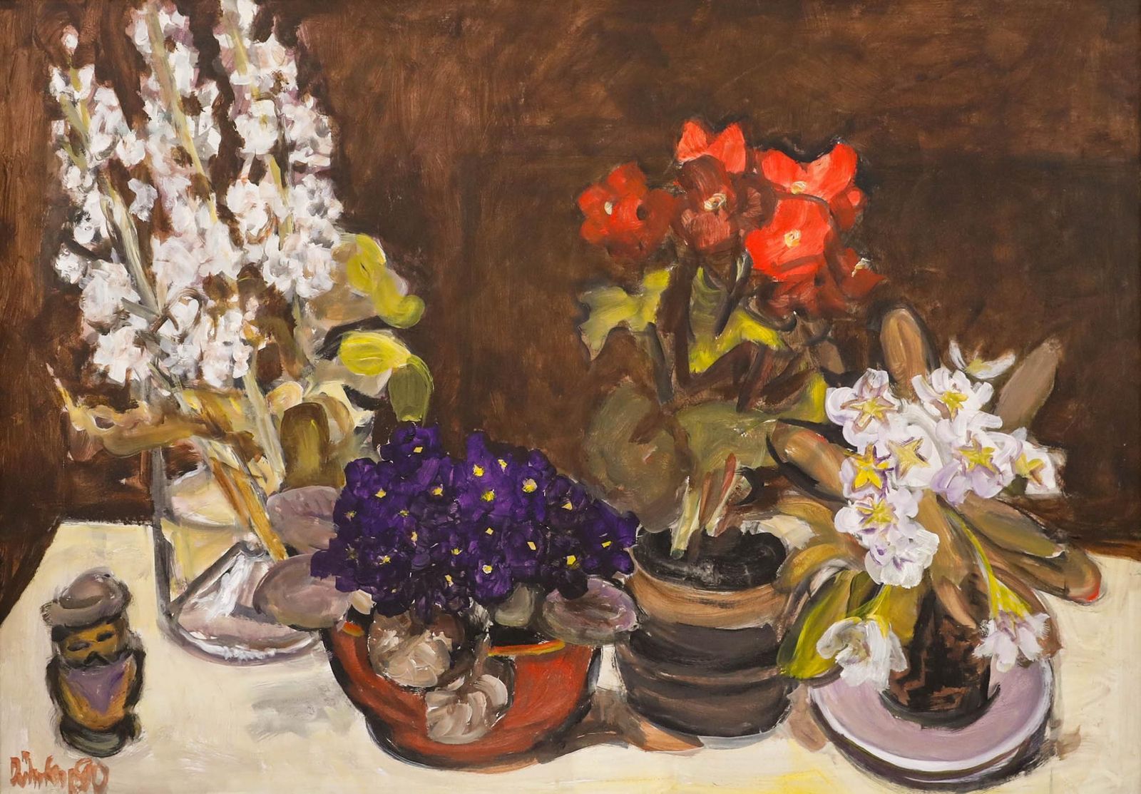 Günter Dührkop (1925 2002) Framed Oil, Still Life Of Potted Plants photo furniture