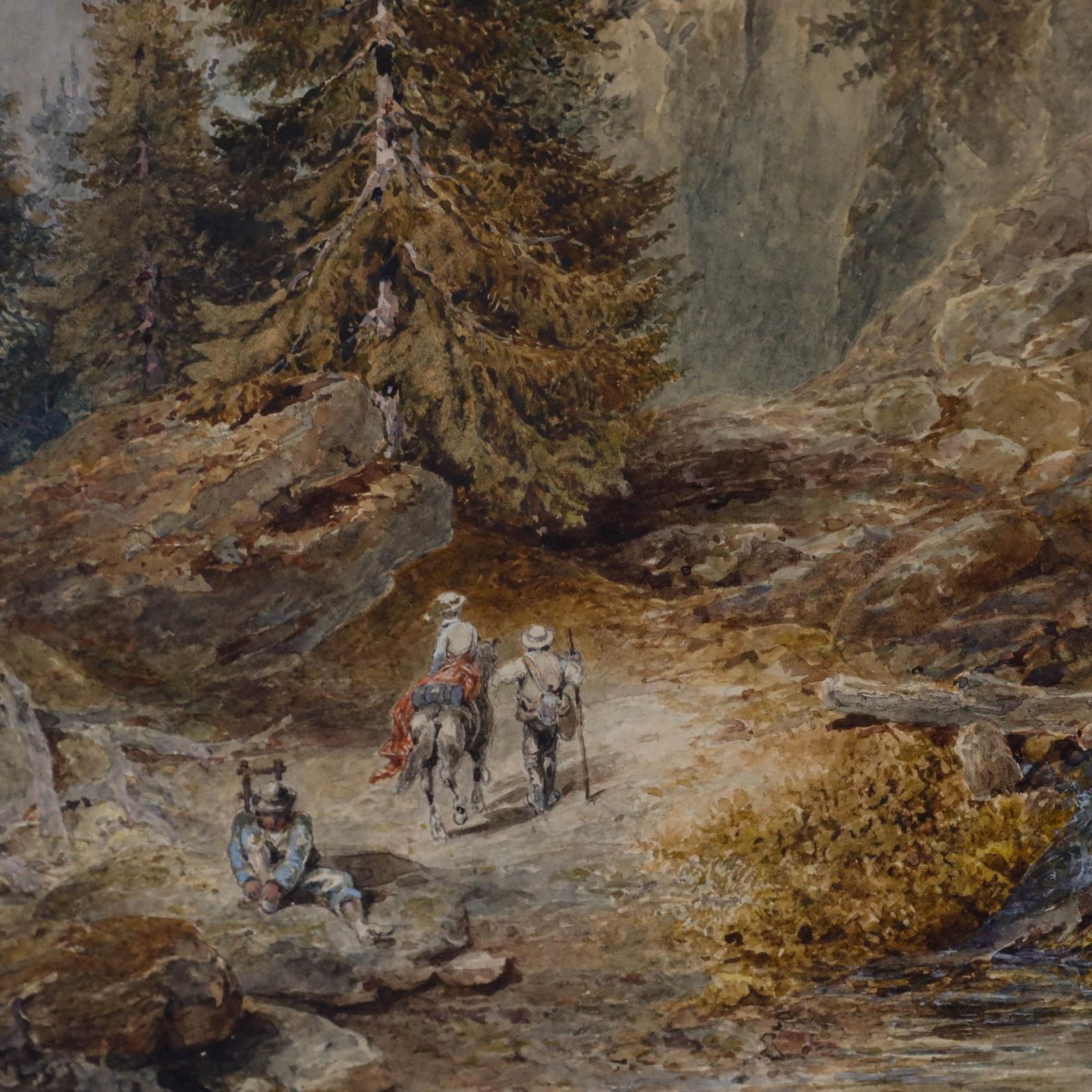 Percival Skelton (Fl.1849 1887) 1886 Watercolour, Travellers In A Rocky Gorge photo Art