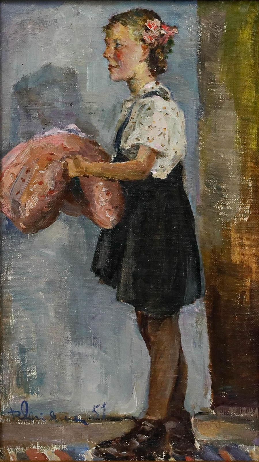 Viktor Fedorovich Letyanin (1921 2009) Framed 1951 Oil, Portrait Of A Girl photo furniture
