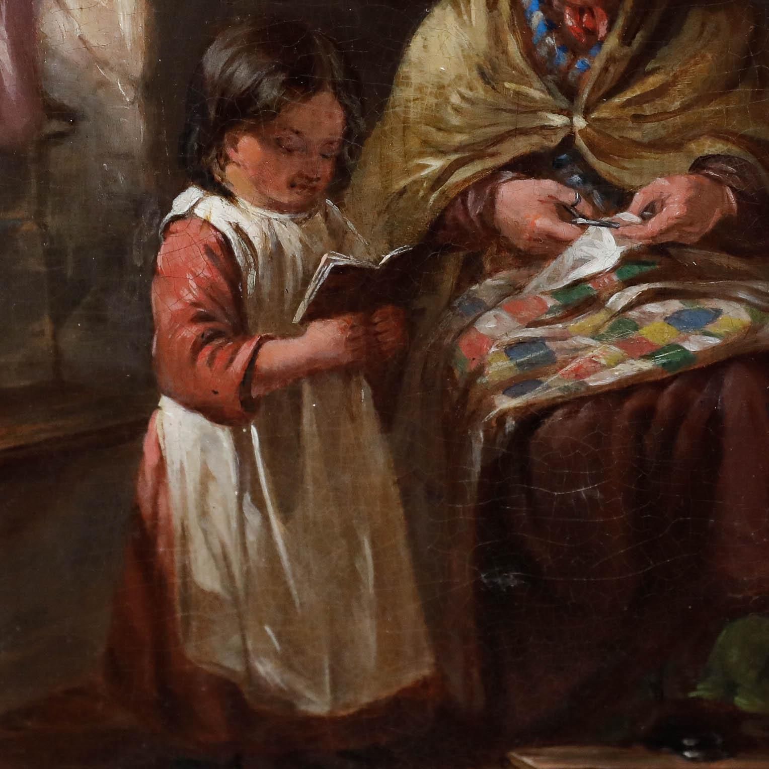 Attrib. Thomas Webster (1800 1886) Framed 19th Century Oil, The Lesson photo Art