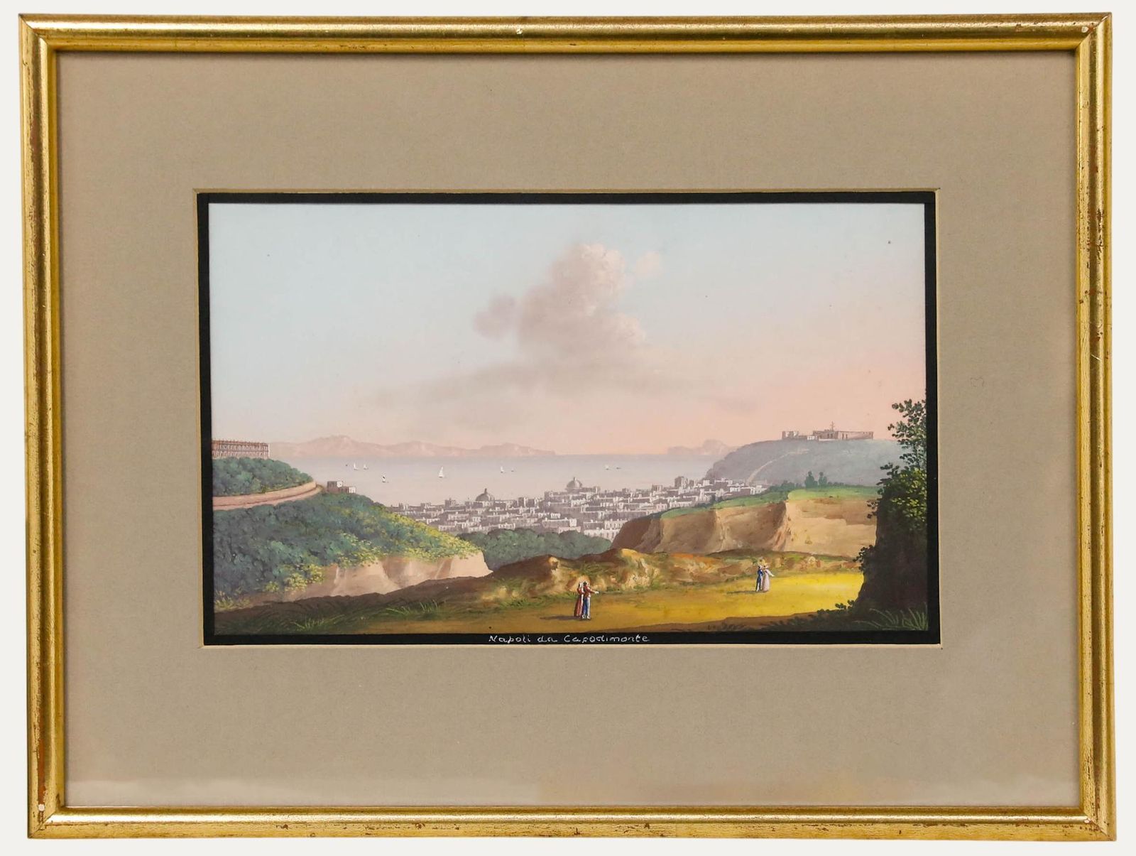 Framed Late 19th Century Gouache Napoli Da Capodimonte