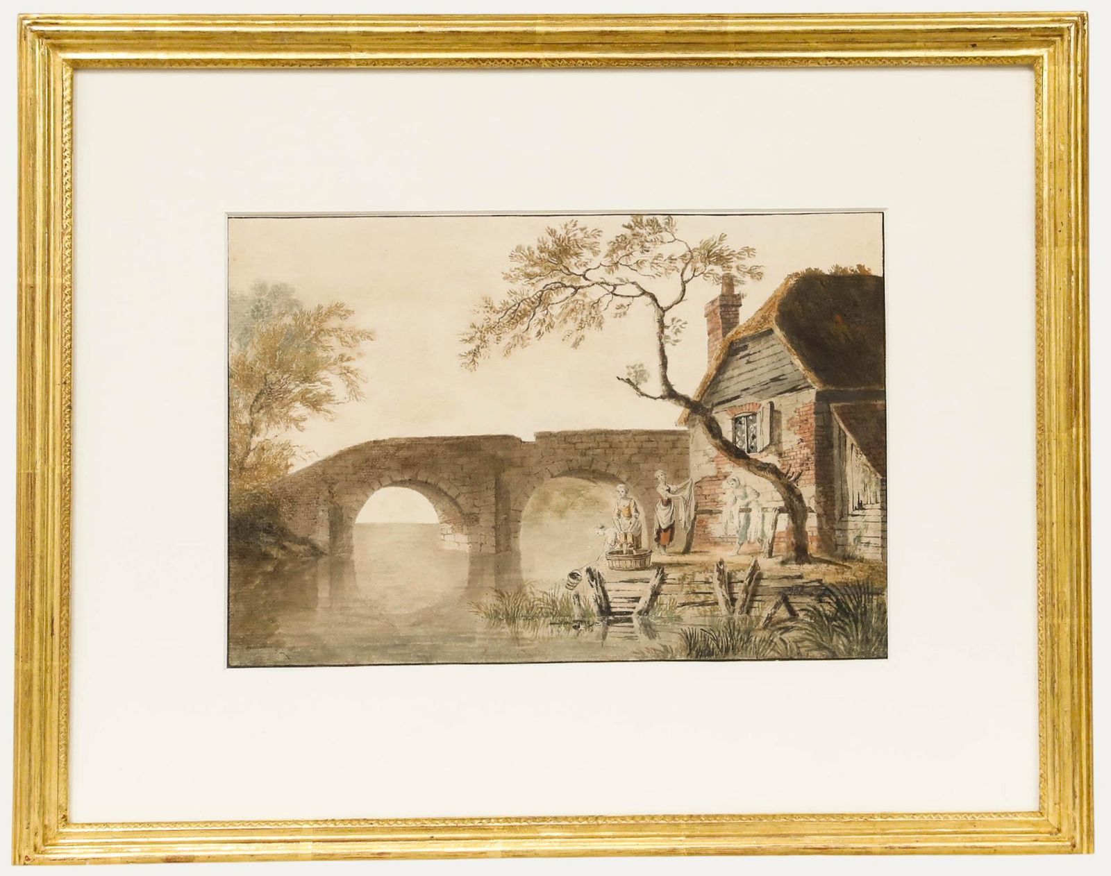 John James Barralet (1747 1815) Framed Watercolour, Washing Clothes By A River