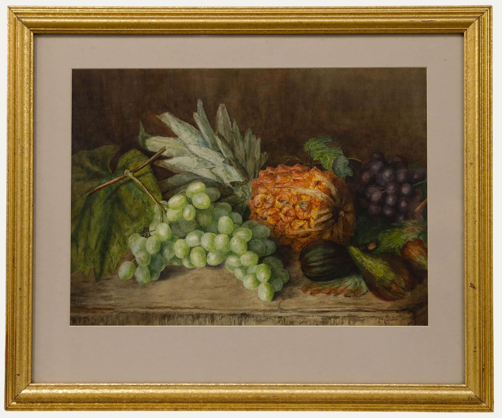 Edith Mary Cottam (1864 1942) Framed Watercolour, Still Life With Pineapple