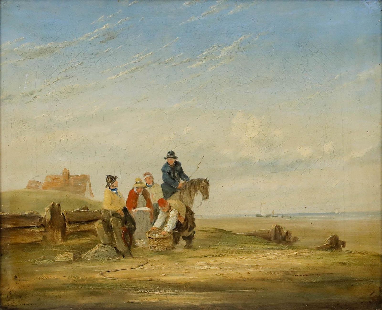 Circle Of William Collins (1788 1847) Framed Oil, Fisherfolk On The Shore photo furniture