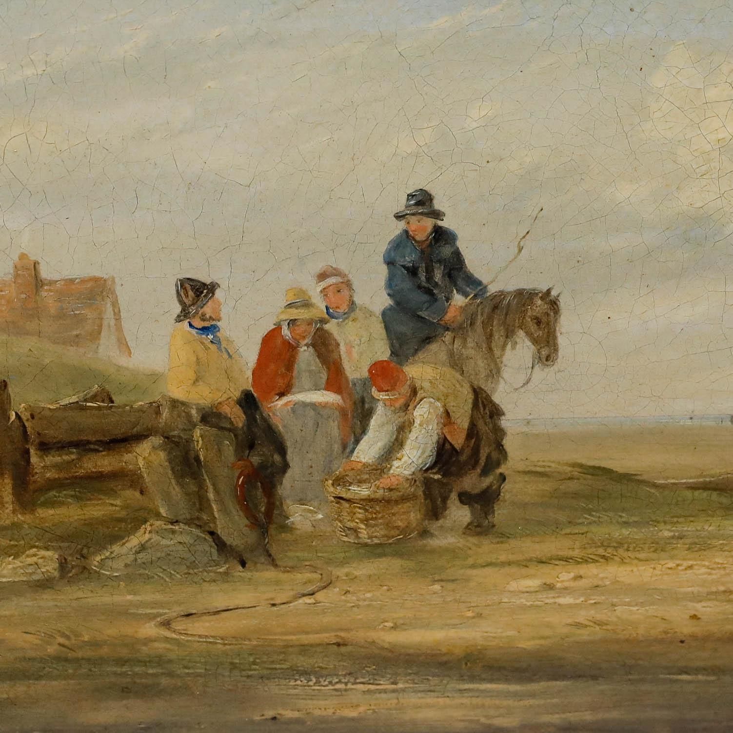 Circle Of William Collins (1788 1847) Framed Oil, Fisherfolk On The Shore photo Art