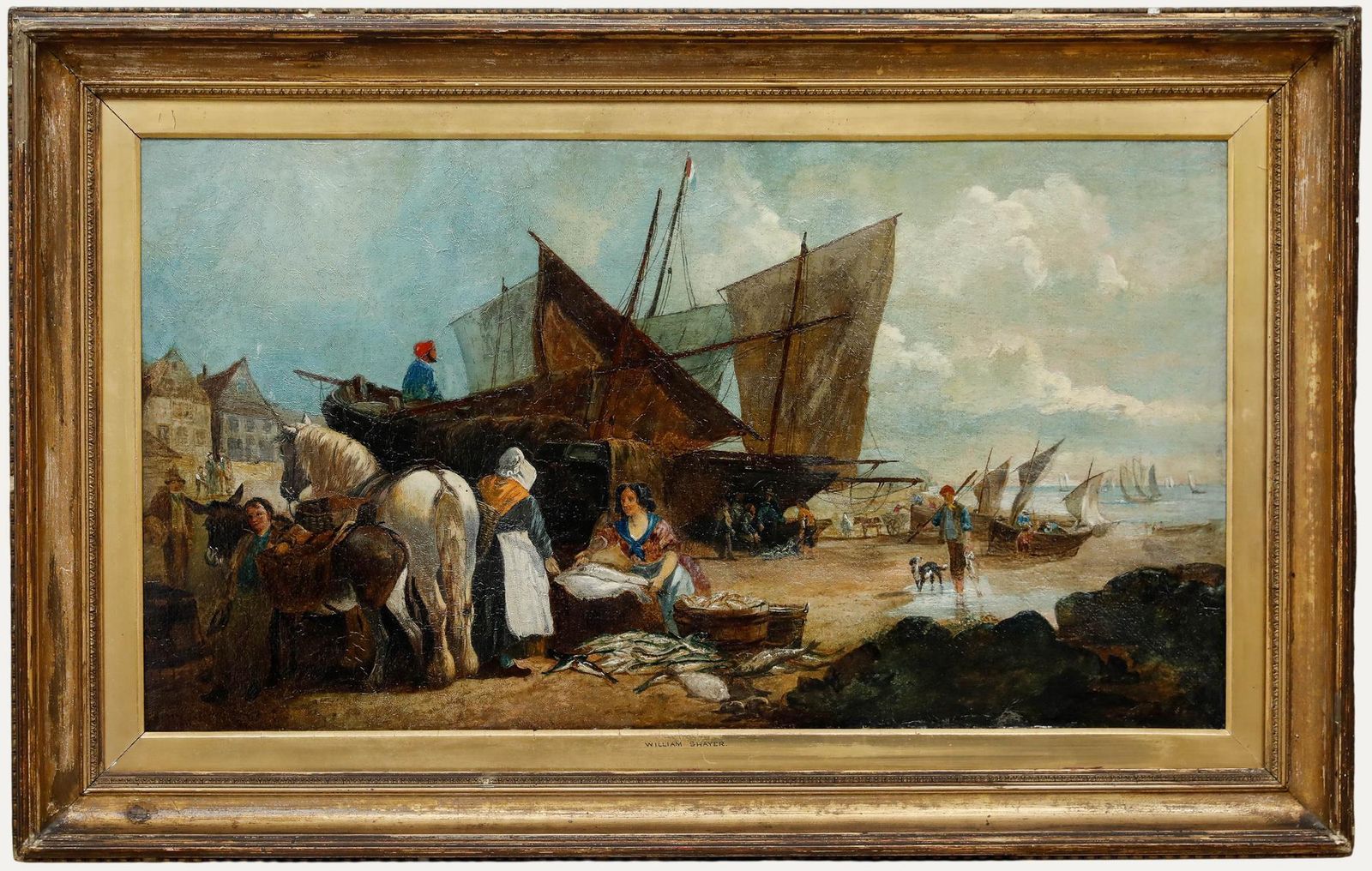 Style Of William Shayer (1811 1892) Large Late 19th Century Oil, Fisherfolk