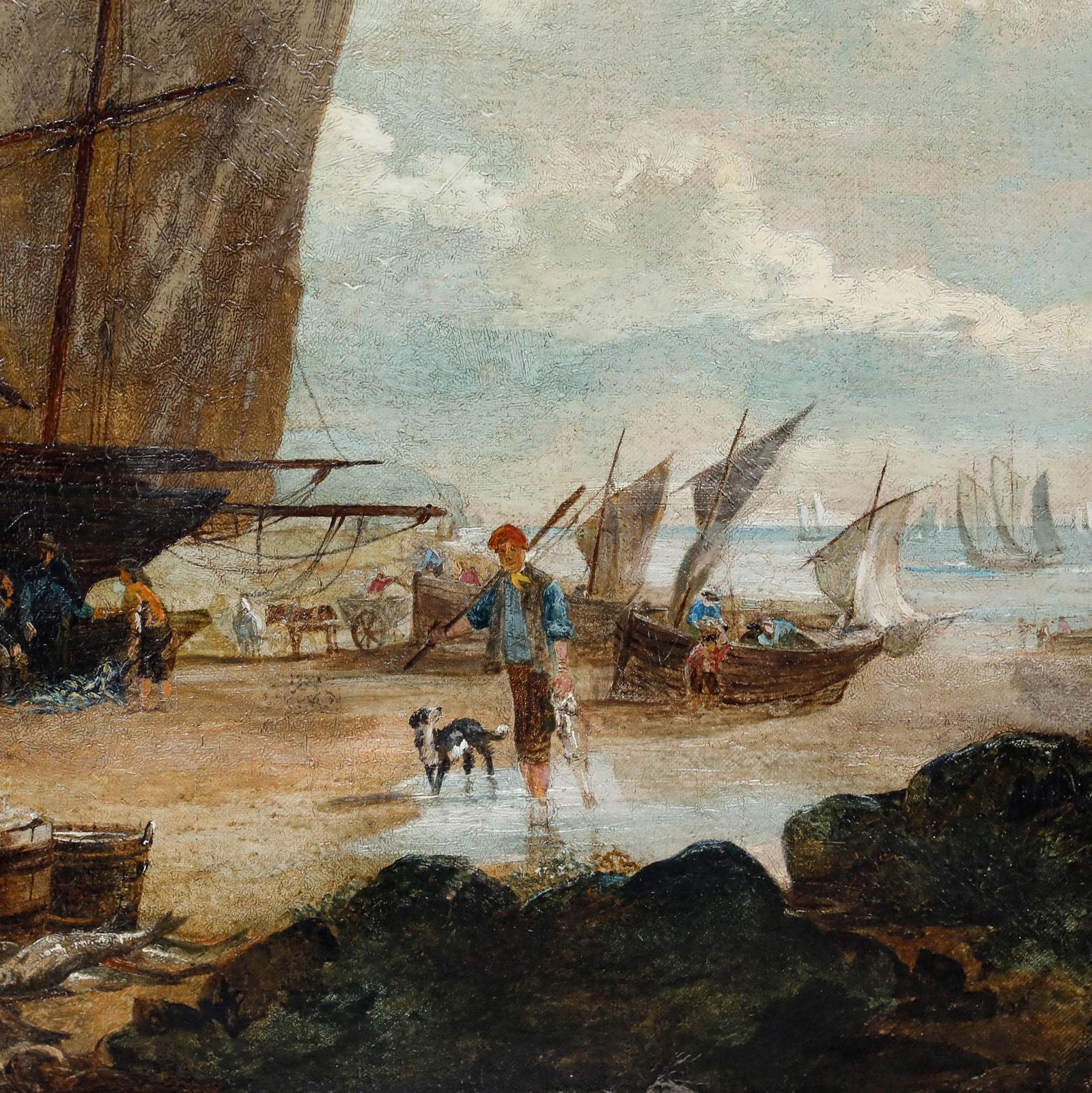 Style Of William Shayer (1811 1892) Large Late 19th Century Oil, Fisherfolk photo Art