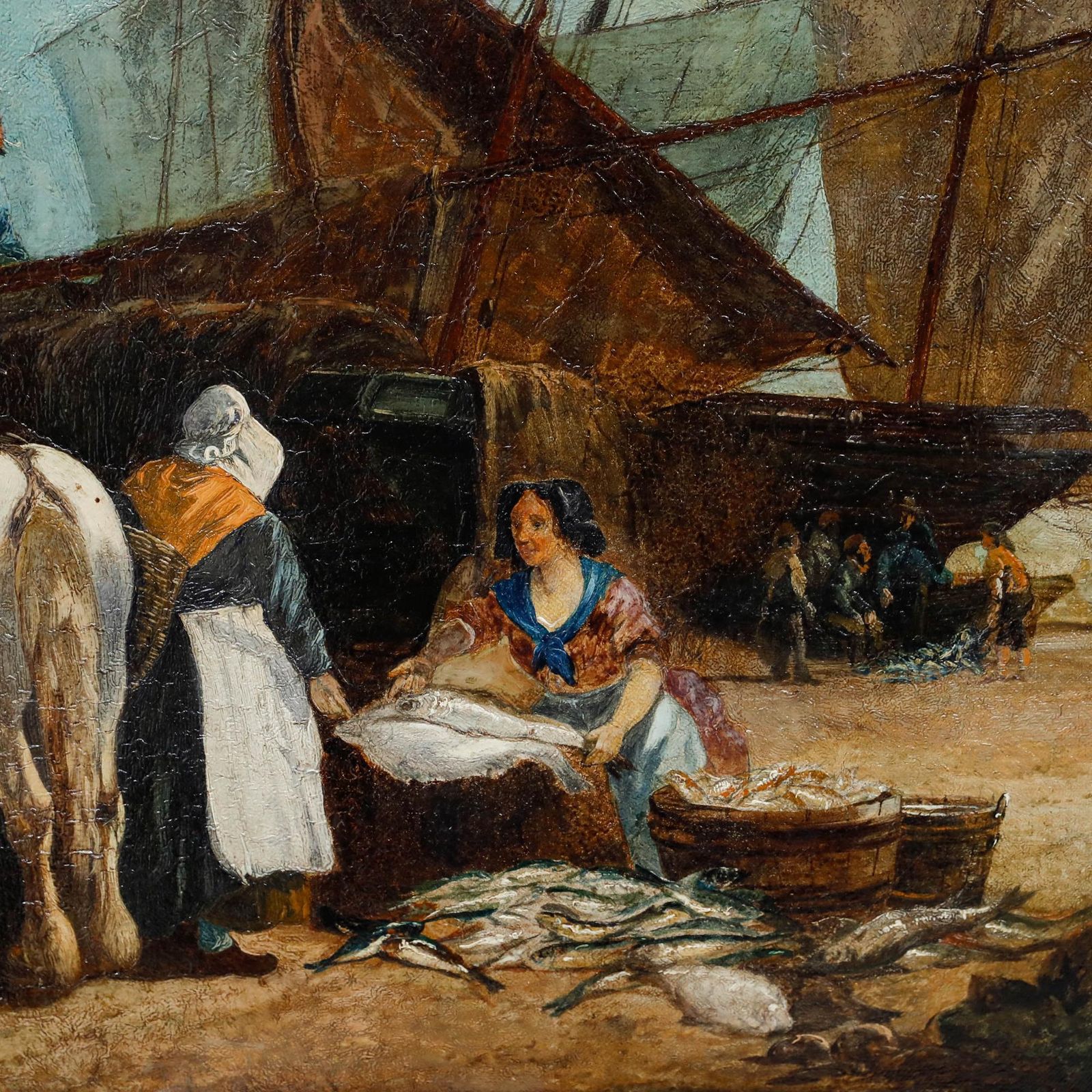 Style Of William Shayer (1811 1892) Large Late 19th Century Oil, Fisherfolk photo 795.0