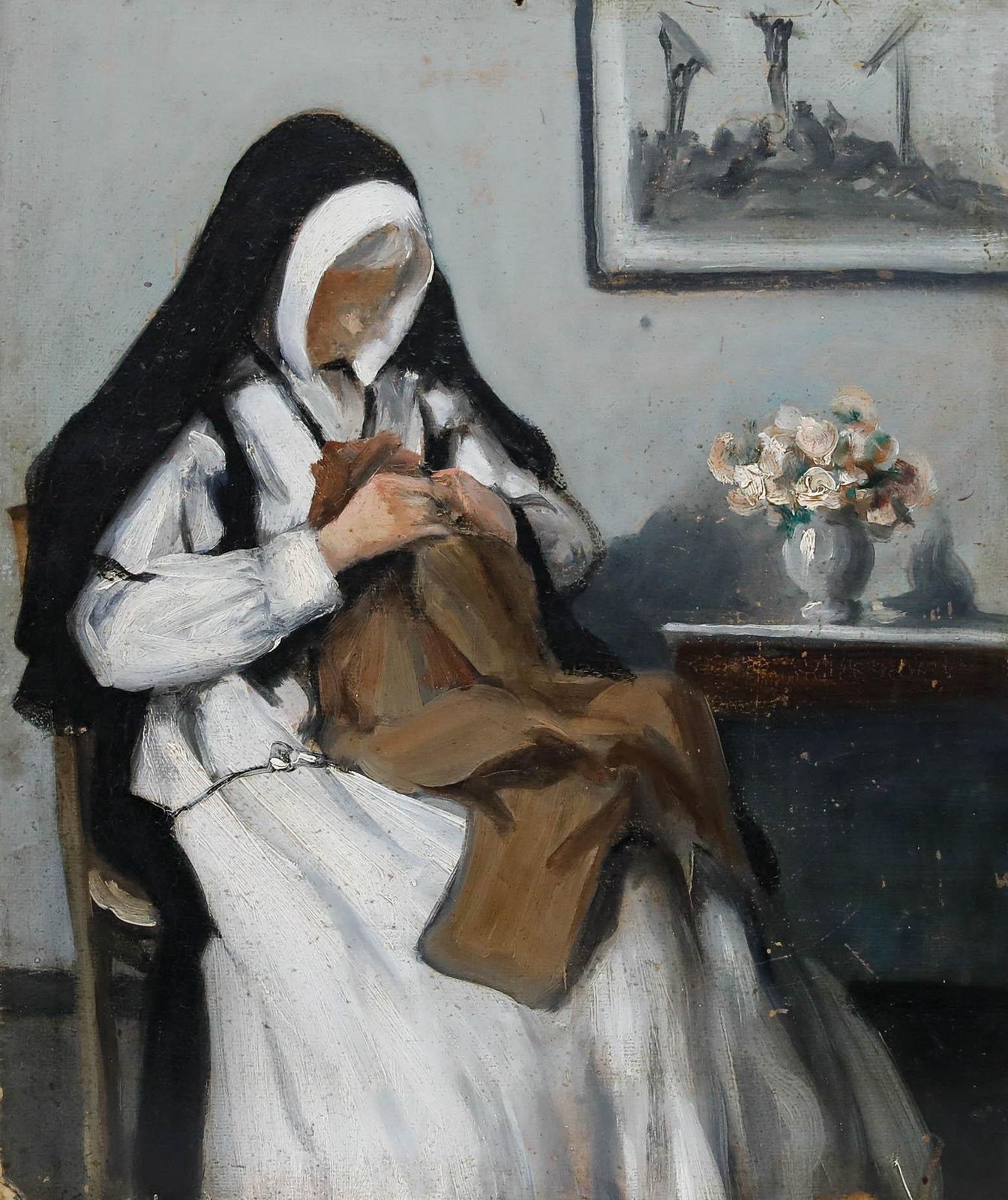 Christophe Woog Mid 20th Century Oil, Portrait Of A Nun photo furniture