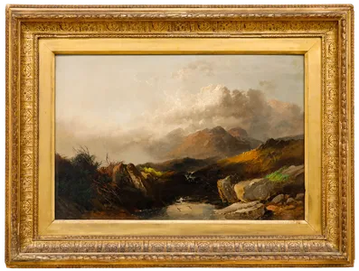 Joseph Horlor (1809 1887) Framed Late 19th Century Oil, Highland Vista photo furniture