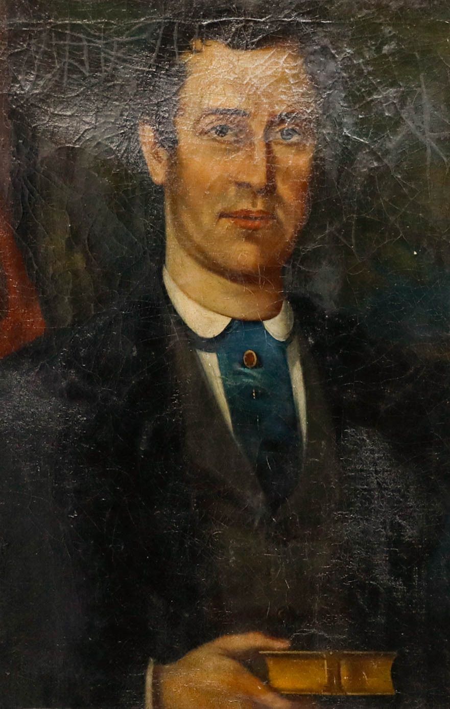 Folk Art Late 19th Century Oil Portrait Of A Gentleman With A Book photo buy