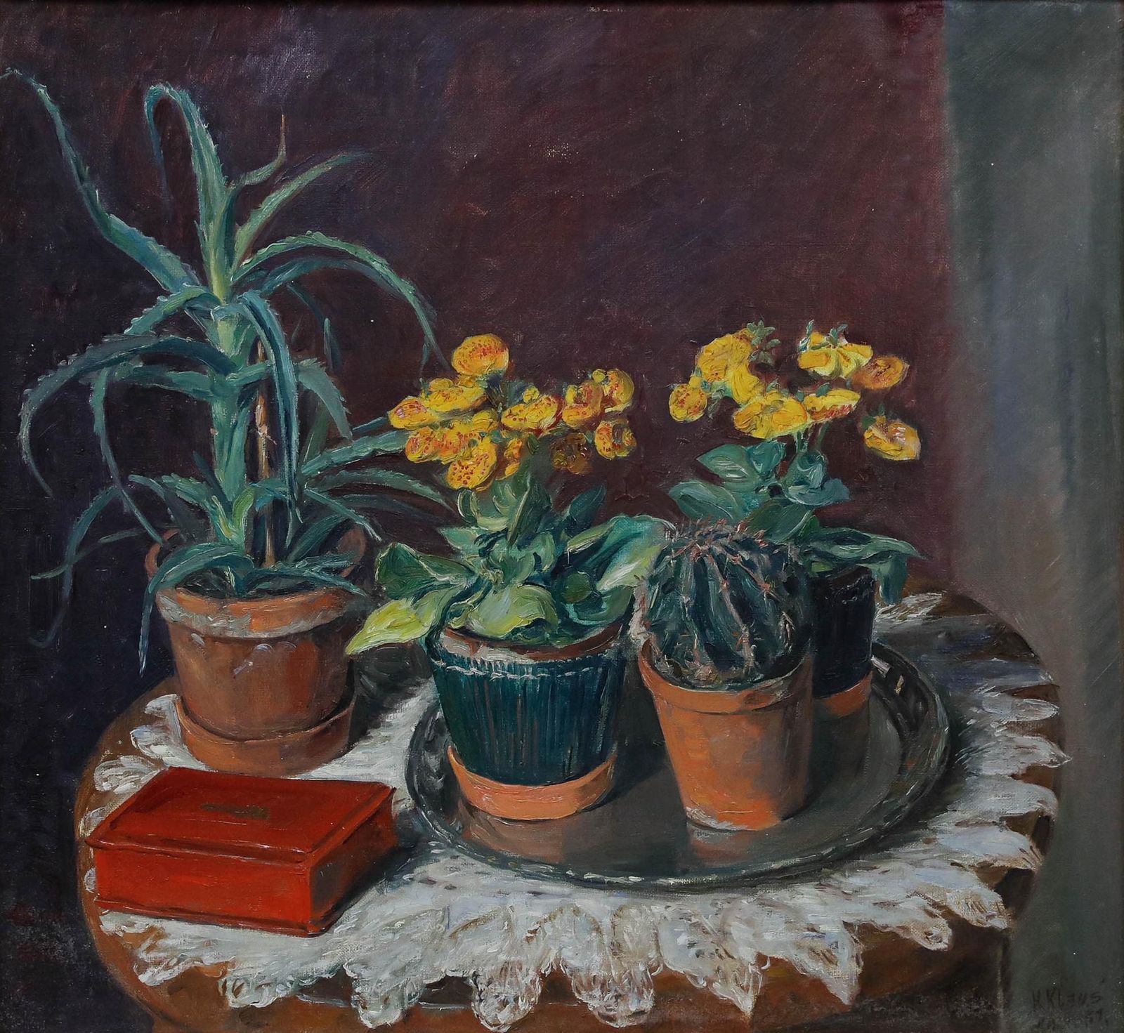 Kasper Klaus (1874 1941) Framed 1937 Oil, Still Life Of Potted Houseplants photo furniture