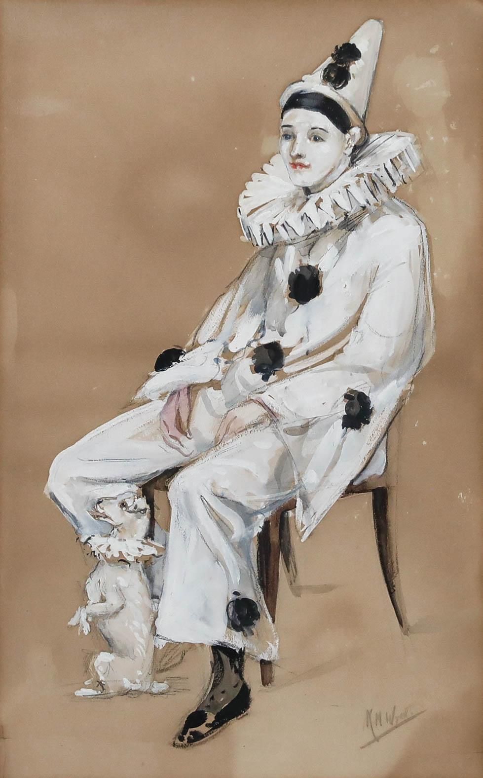 Katharine Montagu Wyatt Framed 20th Century Gouache, Portrait Of Pierrot photo furniture