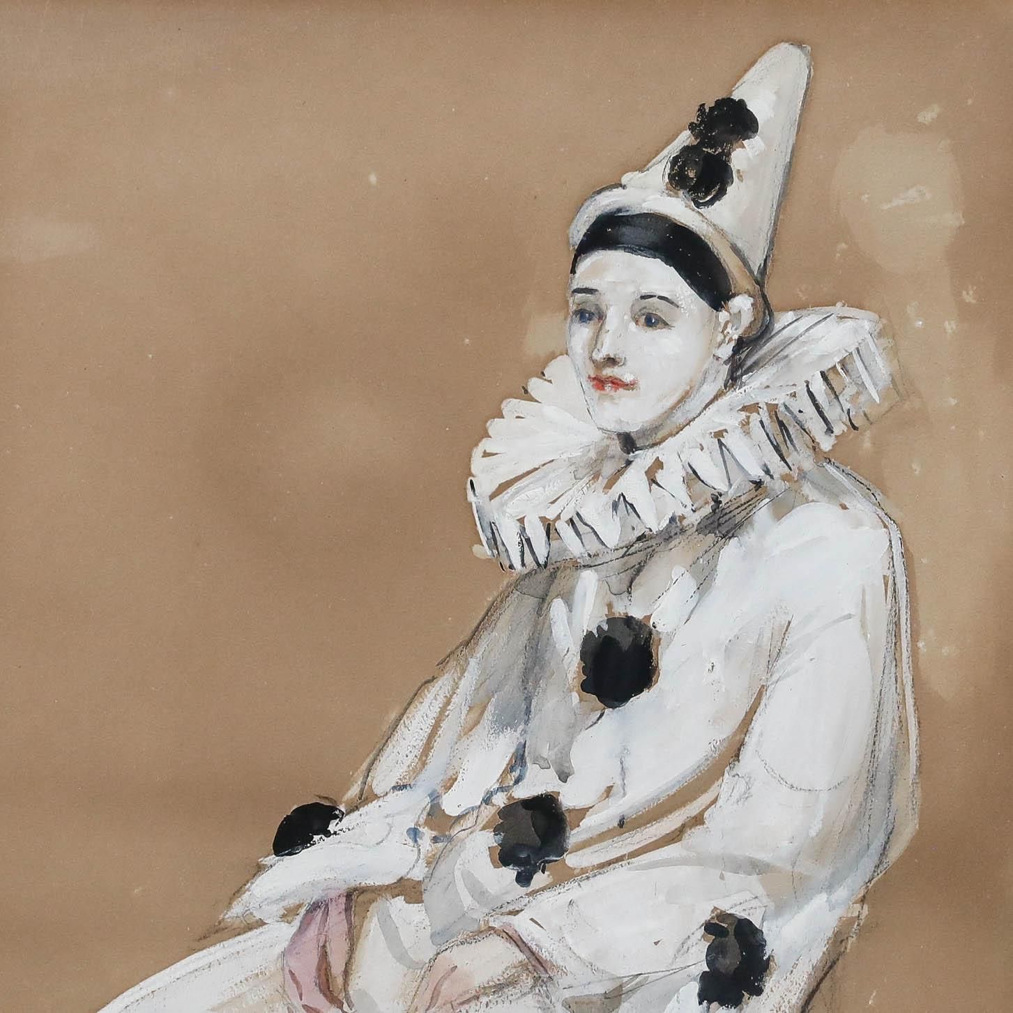 Katharine Montagu Wyatt Framed 20th Century Gouache, Portrait Of Pierrot photo Art