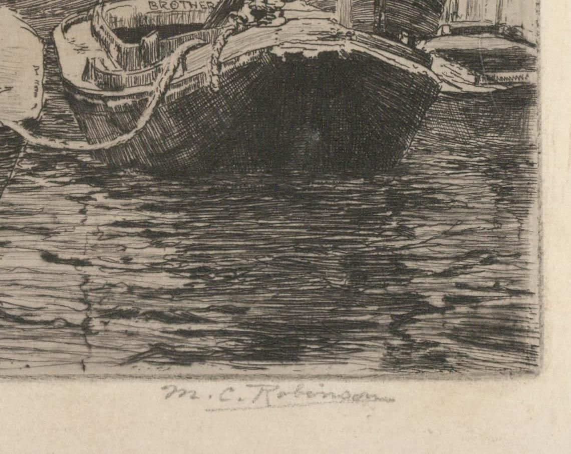 Mabel Catherine Robinson (1875 1953) Etching, Boats In The Harbour photo for sale