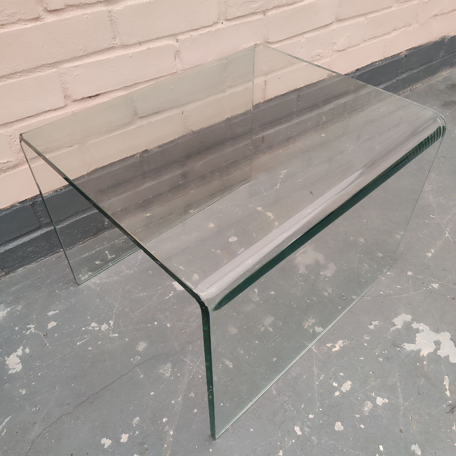 Mid Century Bent Glass Side Table / Waterfall Coffeetable photo vinterior