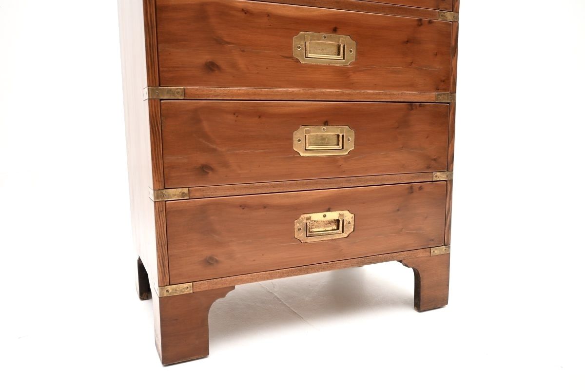 Antique Yew Wood Military Campaign Style Chest Of Drawers photo vinterior