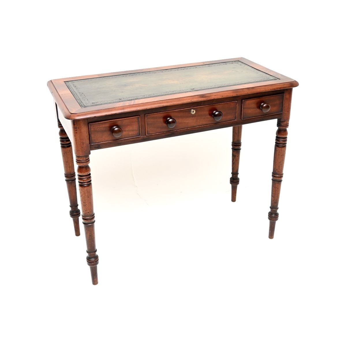 Antique Early Victorian Mahogany Leather Top Writing Table / Desk