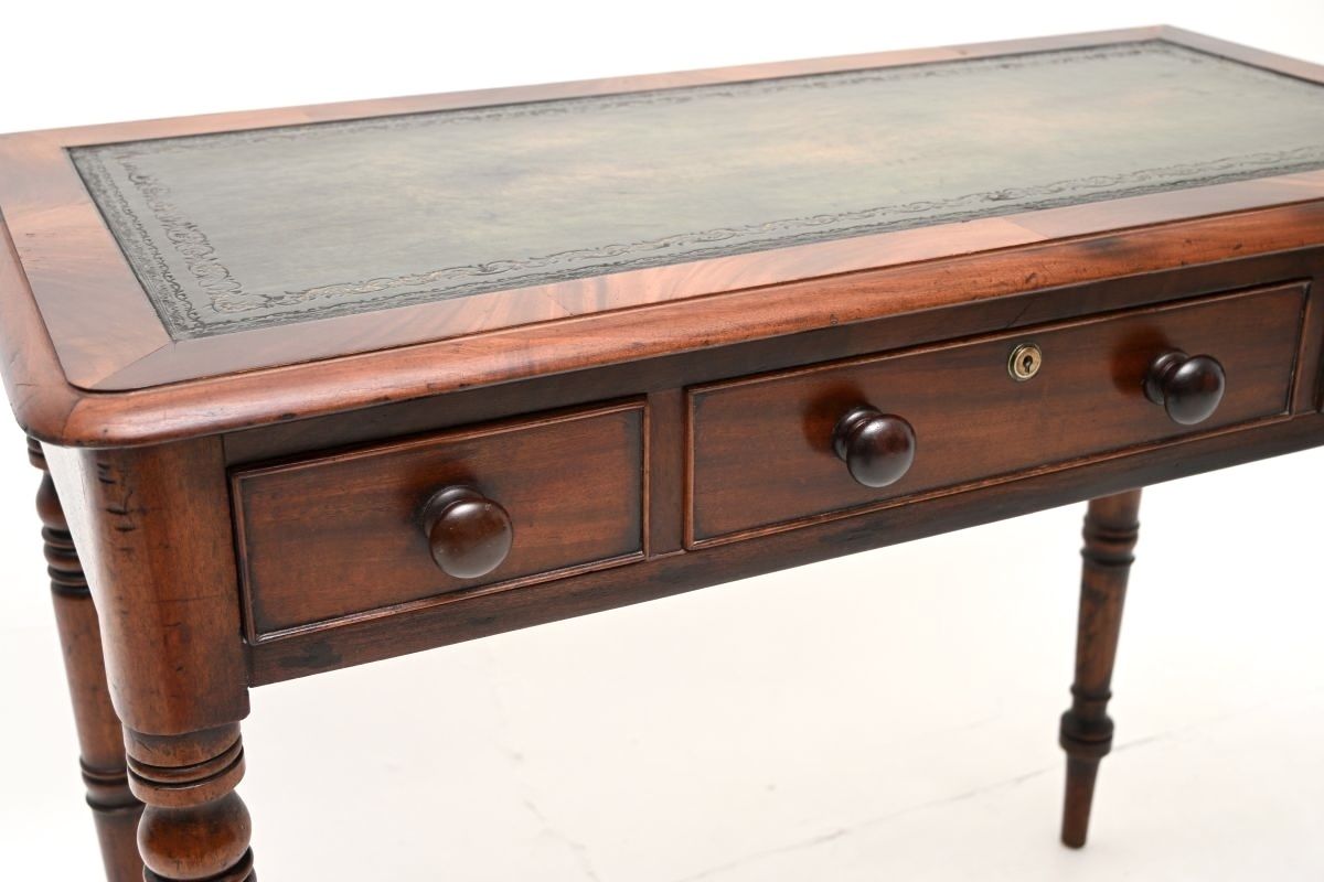Antique Early Victorian Mahogany Leather Top Writing Table / Desk photo vinterior