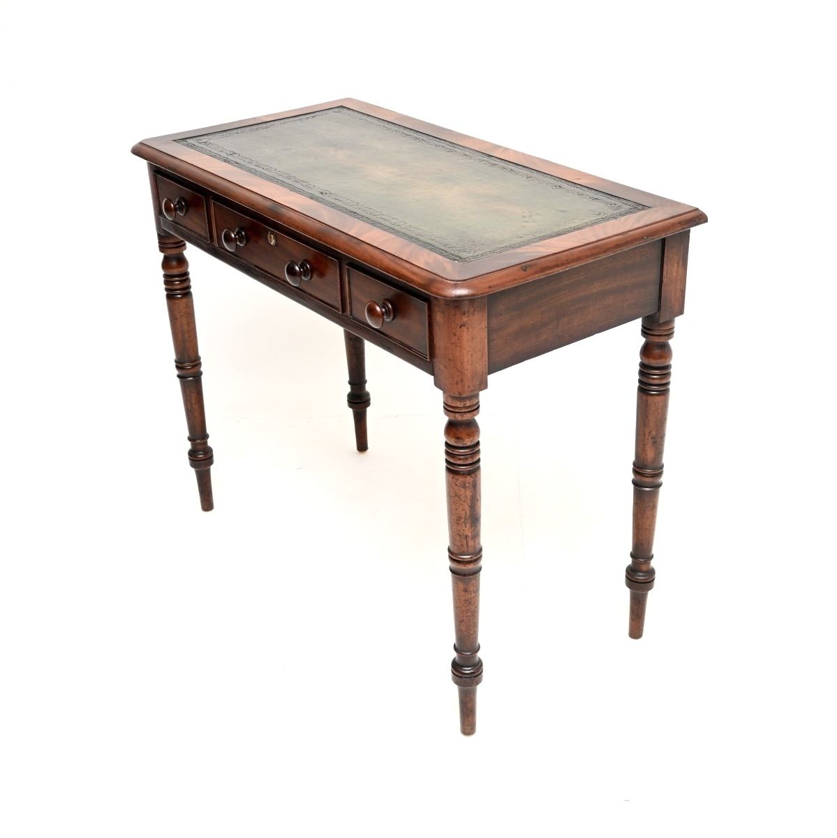 Antique Early Victorian Mahogany Leather Top Writing Table / Desk photo vintage