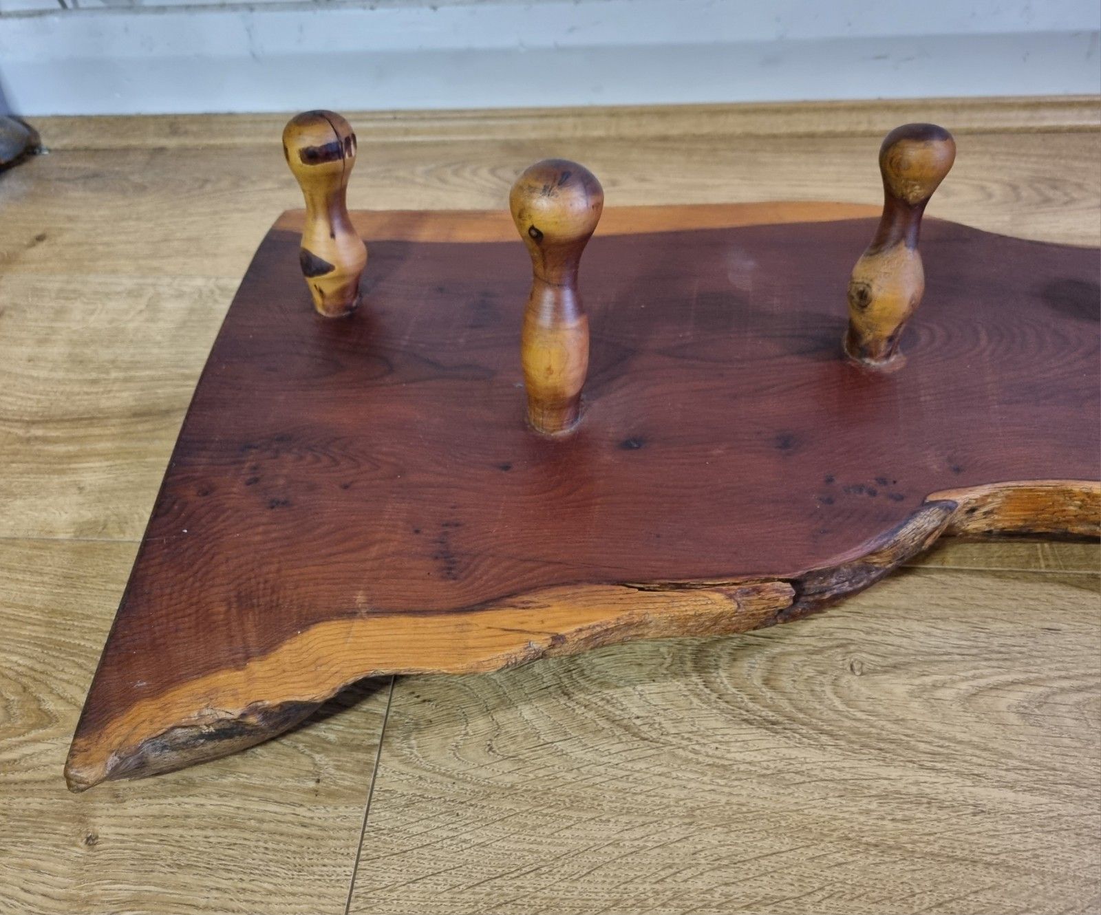 Vintage Yew Coat Rack Live Waney Edge 5 Wooden Peg Hook Rustic Heavy Reclaimed photo buy