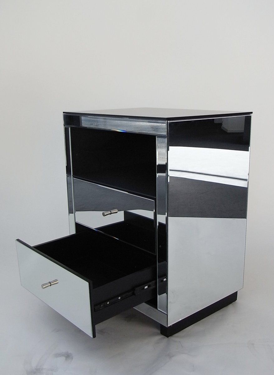 Facet Mirrored Drawer Bedside Table With Faceted Pilasters And Edges, 2010s photo buy